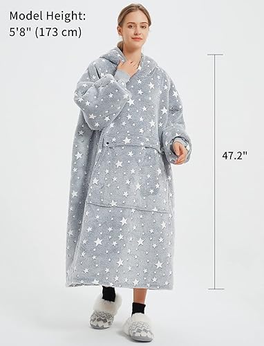 Miniatura 4 de KFUBUO Manta con capucha que brilla en la oscuridad para adultos, larga sherpa, todos los patrones, sudadera de gran tamaño con bolsillos, regalos