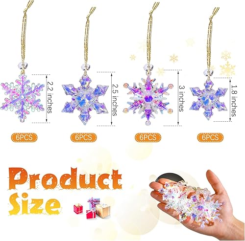 Miniatura 3 de 24 adornos colgantes de invierno con copos de nieve de cristal iridiscente para colgar en el techo, copos de nieve acrílicos, manualidades para