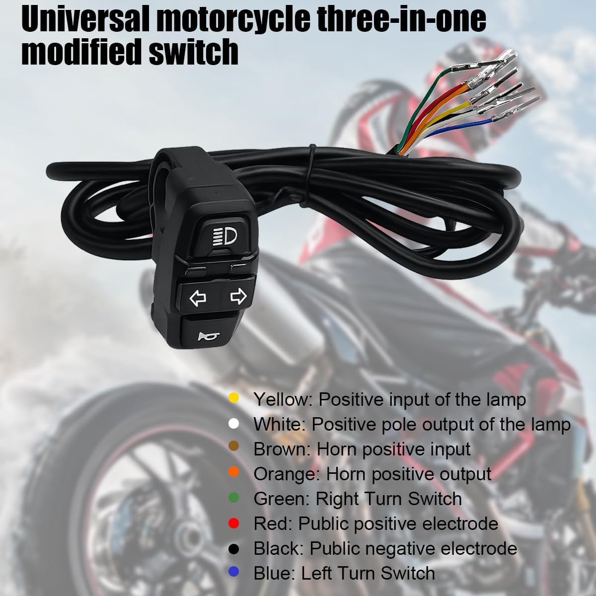 Motorcycle Head Light Turn Switch, 3-in-1 Motorbike Handlebar Headlights Horn Turn Signal Switch, Scooter Light Horn Turning On Off Control Button Set, Fits Motorbike E-Bike E-Scooter image 3