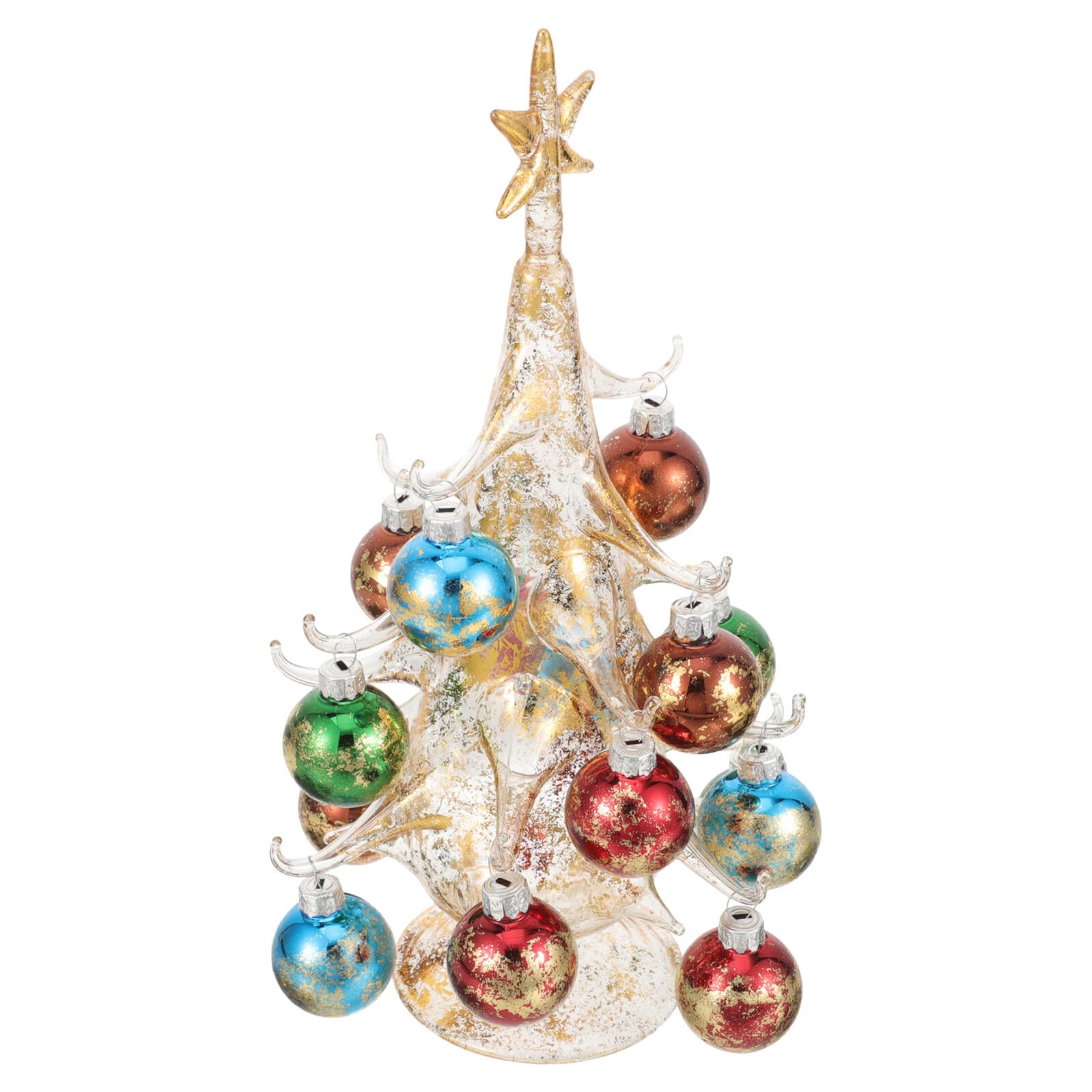DECHOUS Árbol de Navidad de Cristal Grande Amarillo Adorno Navideño para Decoración de Escritorio y Repisa Estatua Hecha a Mano Resistente para Mesa de Centro y Ambiente Festivo