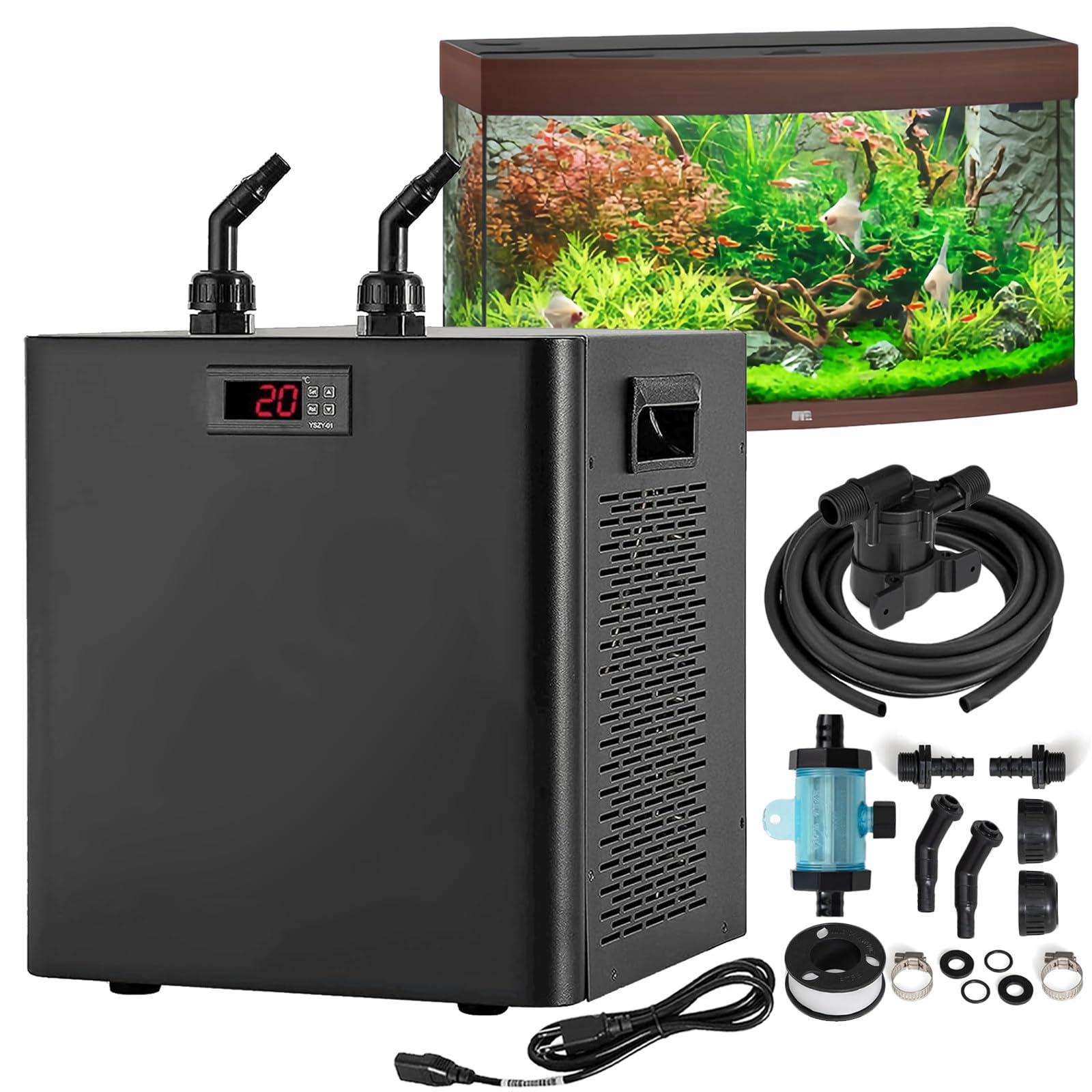 Enfriador de agua para acuario para control de temperatura, funcionamiento silencioso para tanques de agua dulce y salada, hidroponía y vida acuática