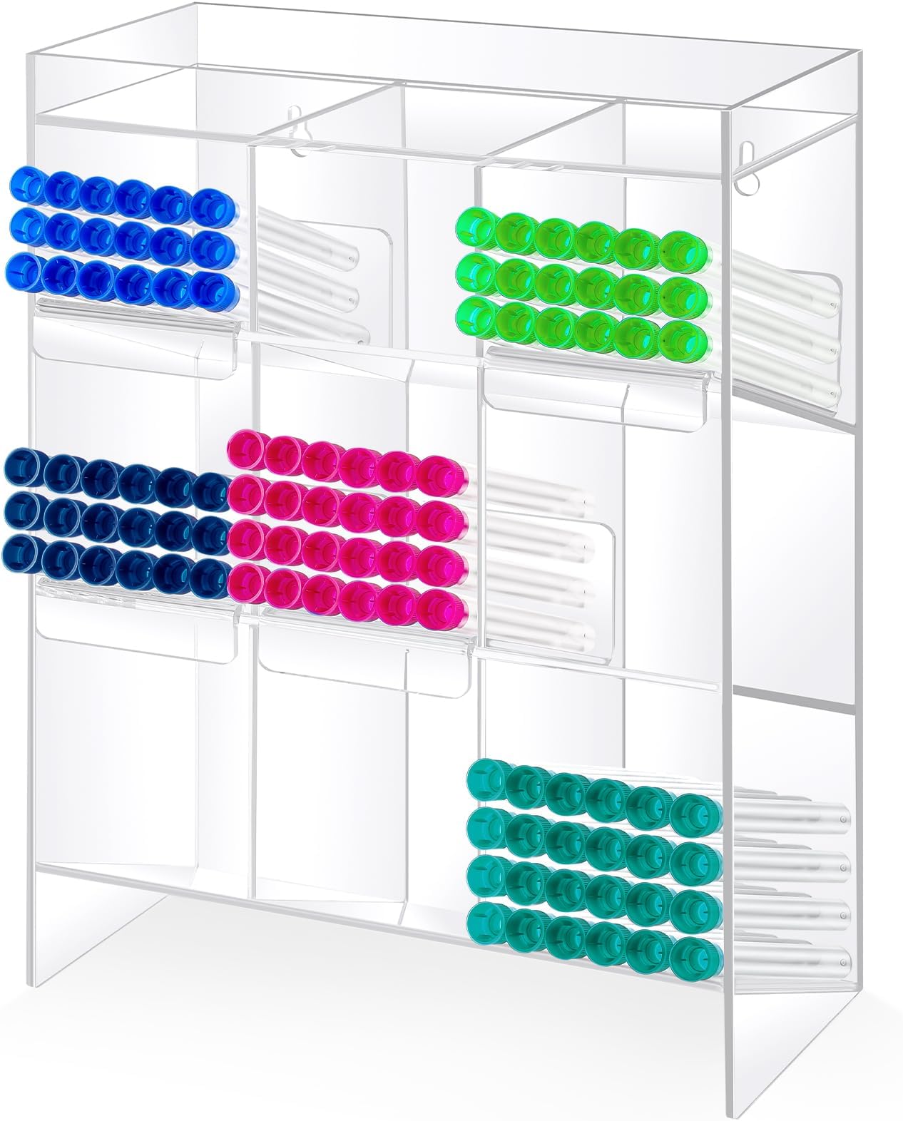 Clear Acrylic Tube Rack with 9 Compartment and 4 Pull Out Trays Large Tube Holder Wall-Mounted and Countertop Lab Organizer Stand for Storage (16 x 12 x 5.5 Inches)