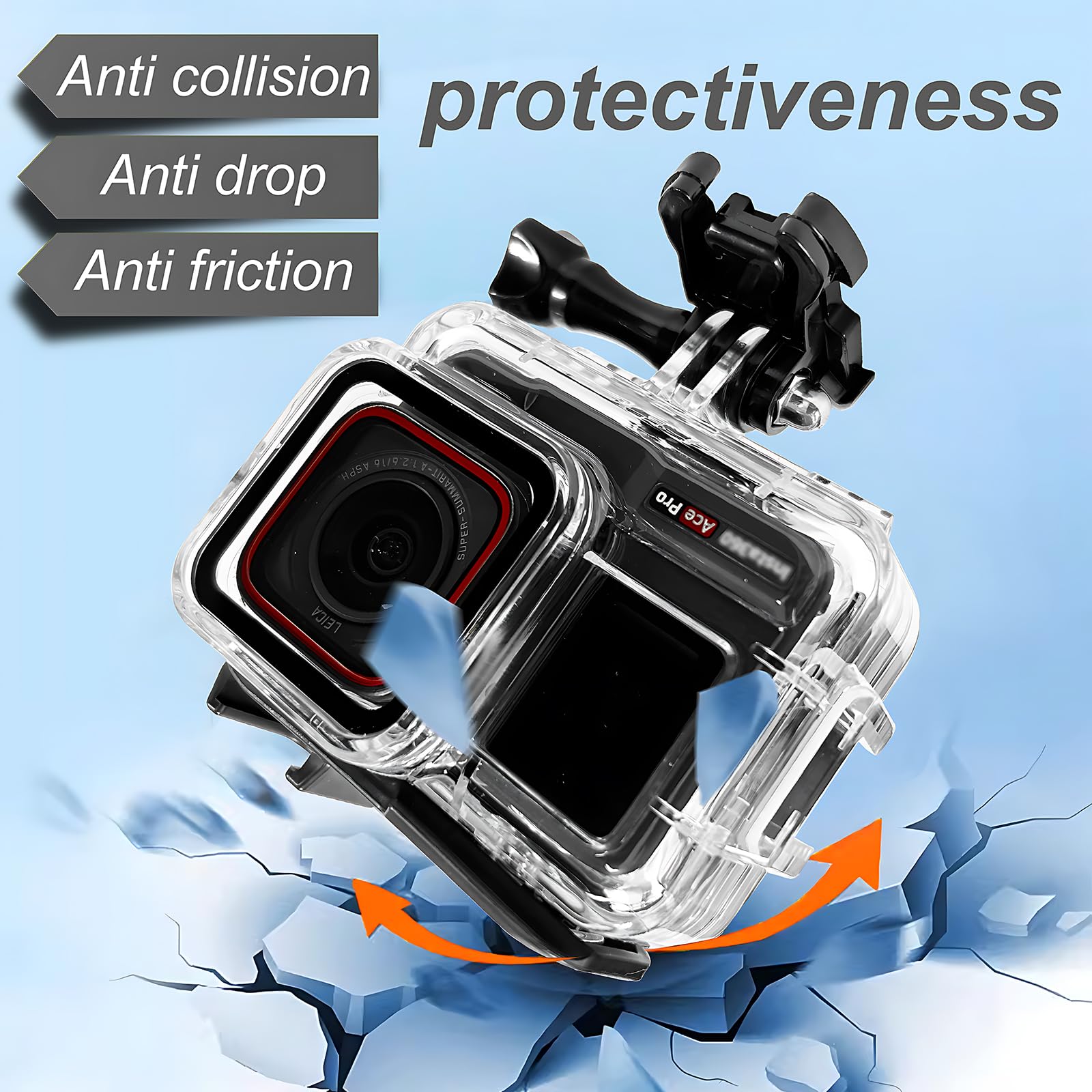 Custodia protettiva impermeabile per Insta360 Ace Pro, impermeabile fino a 60 m, con accessori per staffa