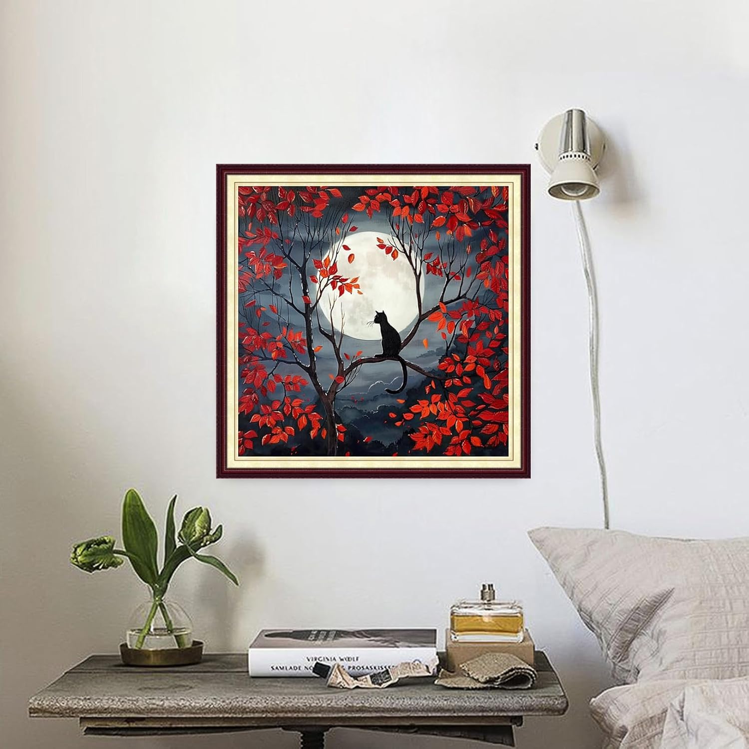 Disnesart Cross Stitch Stamped Full Embroidery Kits DIY 11CT Cotton Thread Printed DIY Needlepoint Kits Craft Needlework Set Cross-Stitch Stamped Sets-Cat Admiring the Moon 18x18 inchs