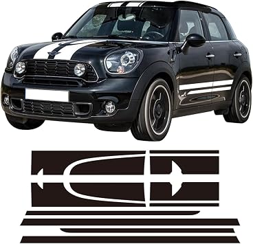 شريط لاصق لصائق ، لـ Mini Countryman R60 John Cooper Works JCW Side Racing Skirt Stripes Hood Rear Decal Accessories