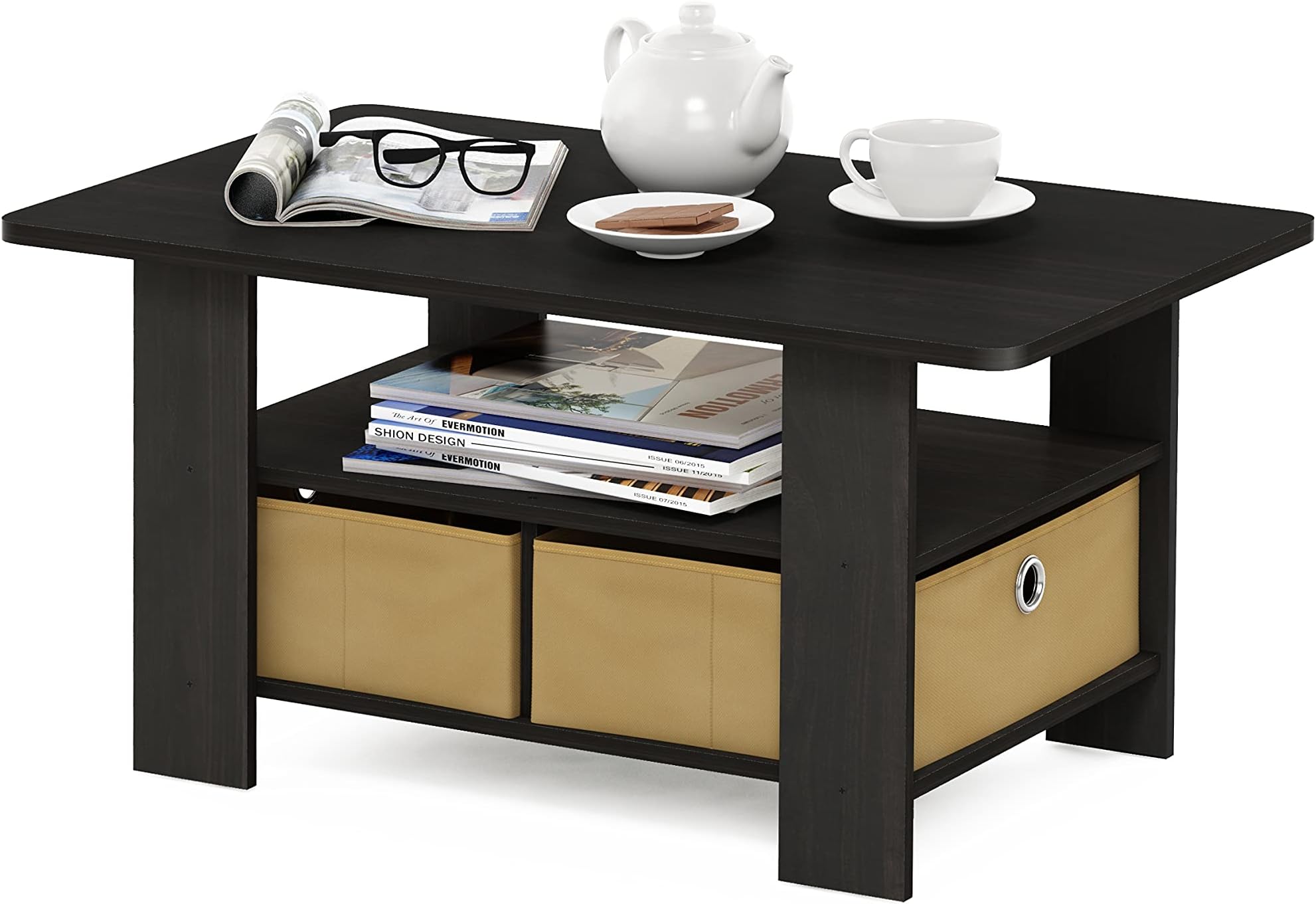 Furinno Andrey Coffee Table With Bin Drawer, Espresso/Brown