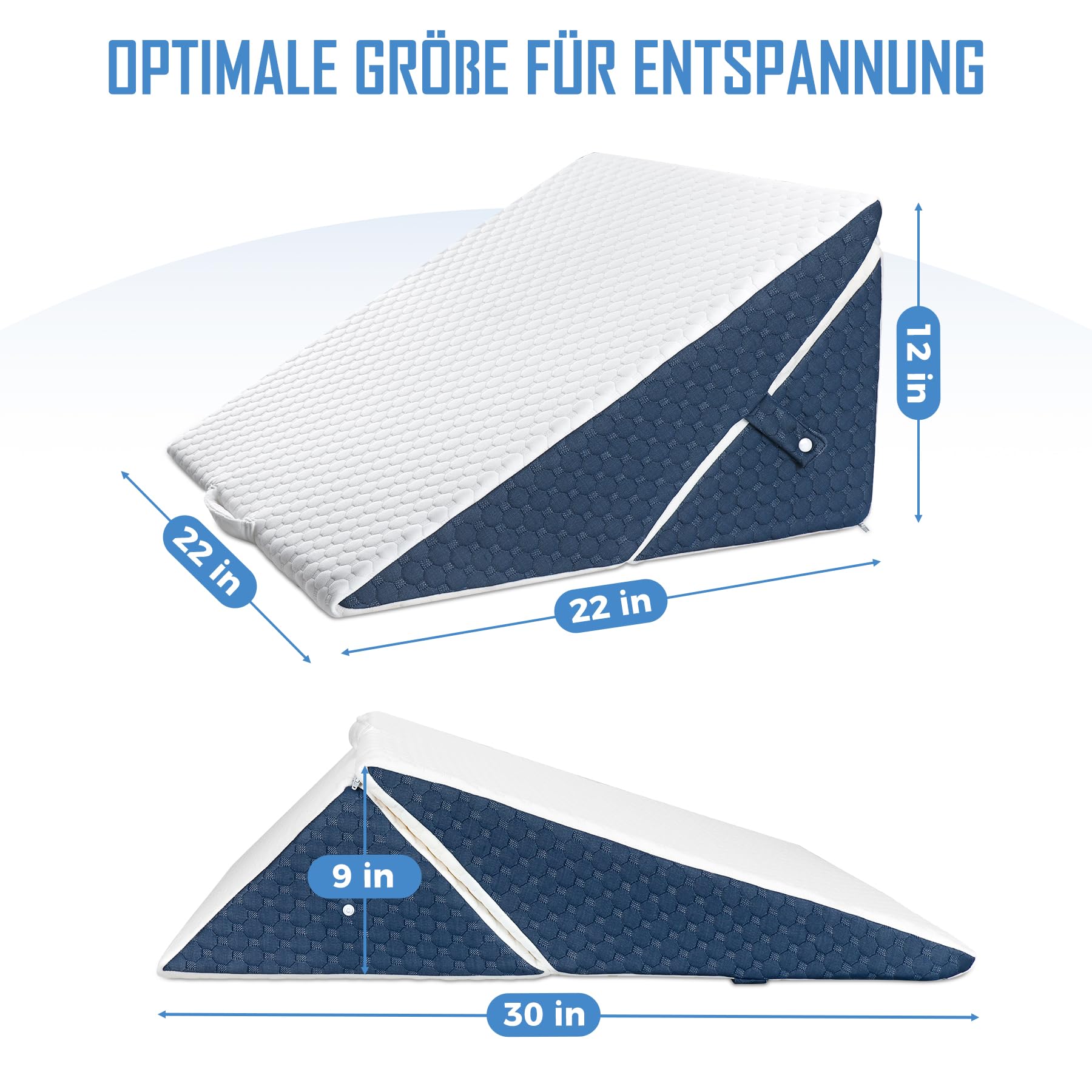 Verstellbares Keilkissen, Hochdichteschaum Lesekissen für Bett und Sofa, Ergonomisches Kopfkissen für Reflux Schlafapnoe, Beinkissen-Perfekt Rückenkissen beim Spielen, Lesen oder Fernsehen, Blau
