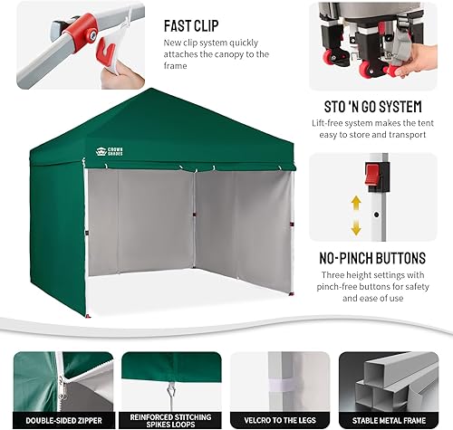 Miniatura 5 de CROWN SHADES Tienda de campaña desplegable con toldo instantáneo comercial de 10 x 10 pulgadas con bloqueo central (10 x 10 con 4 paredes laterales,