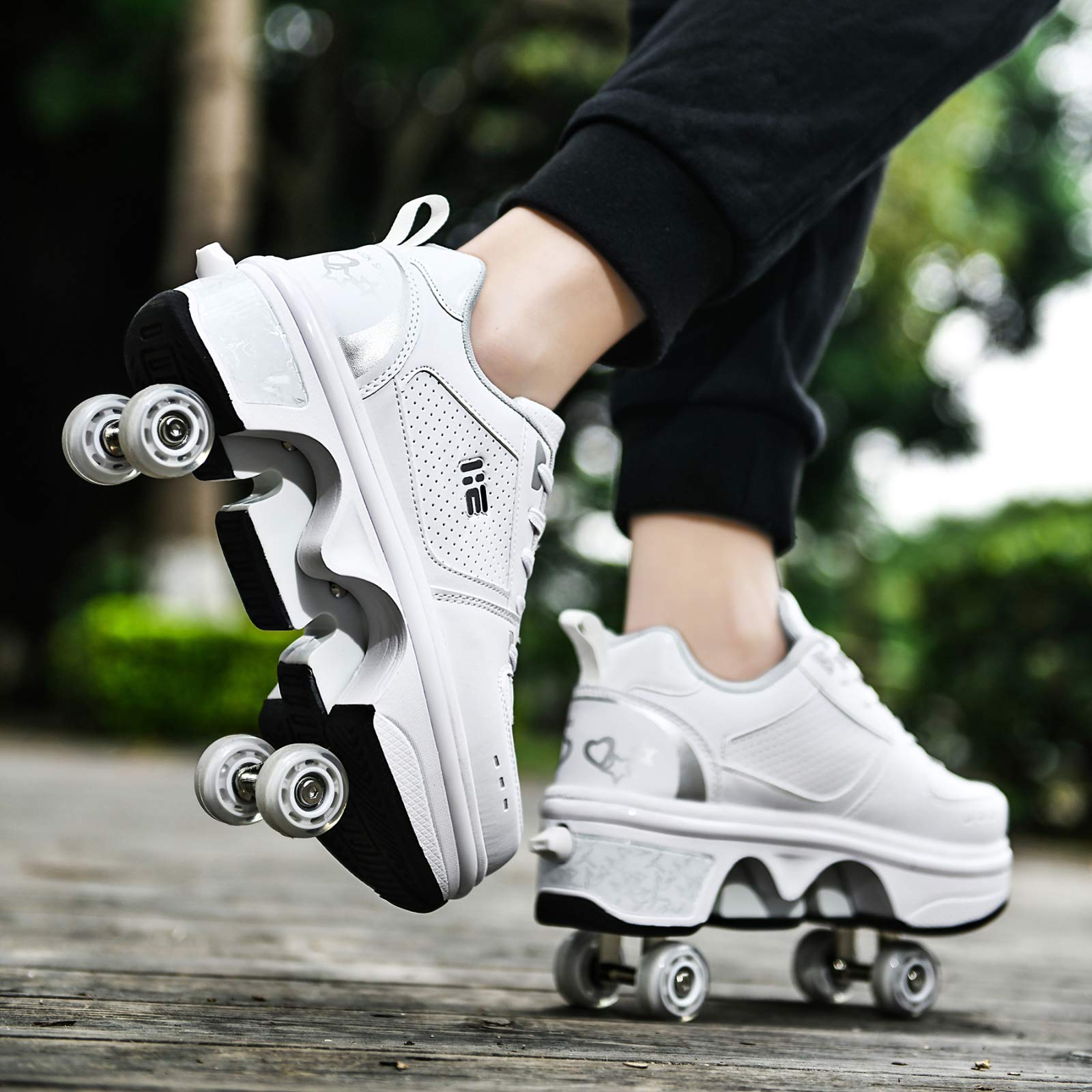 Rollschuhe Kinder,2 In 1 Inline Skates Kinder,Schuhe Mit Rollen Skateboardschuhe,Verstellbare Quad Skate Rollerskates Skating Sneakers Geschenke Für Damen,EU38