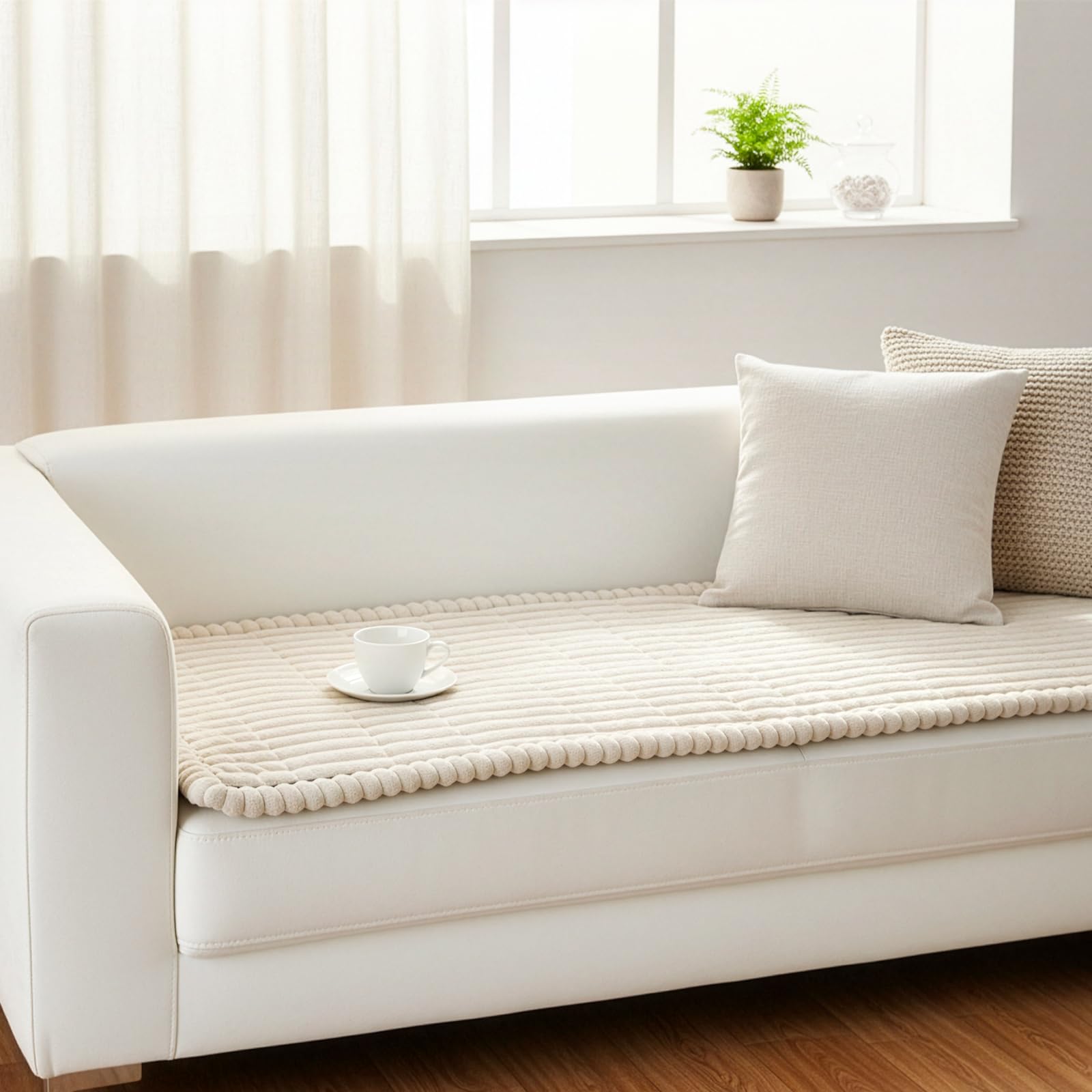 EVERGOODS Thick Sofa Covers Washable Fit 1-3 Seater (Fits up to 153cm Length & 73.5cm Width) Stretch Sofa Cover Soft Corduroy Universal Sofa Cover Anti-Slip Elastic Bottom for Living Room (Off-white)