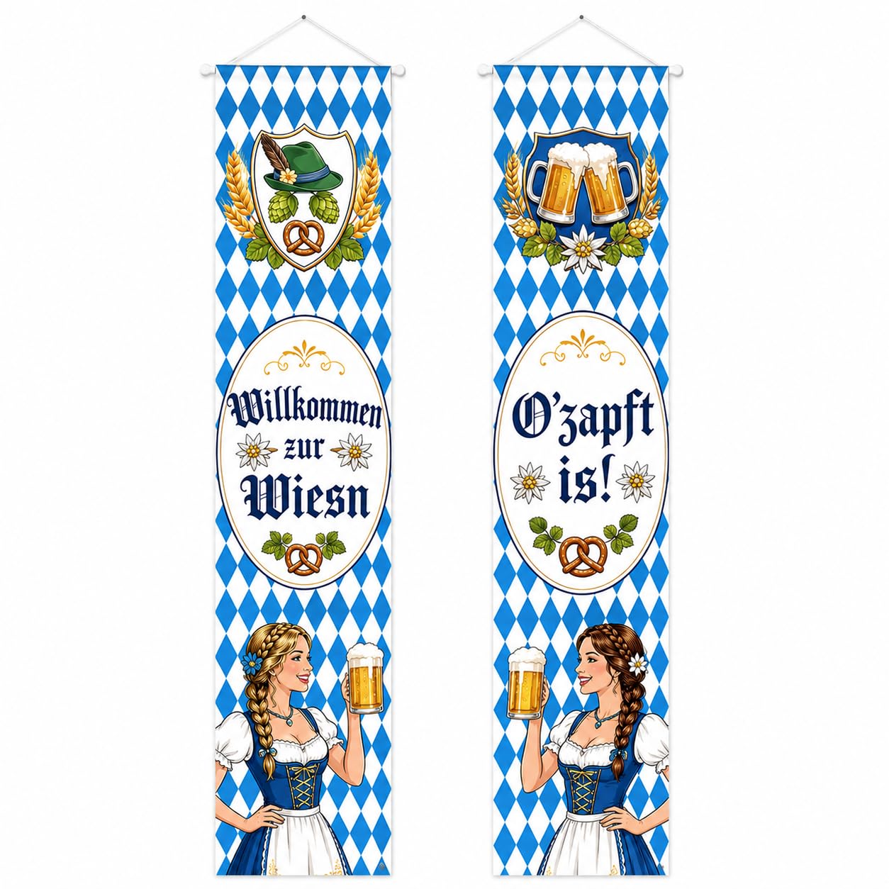 2 Pcs Oktoberfest Decorative Banner, Oktoberfest Door Banner Set for Indoor Outdoor Hanging Decoration