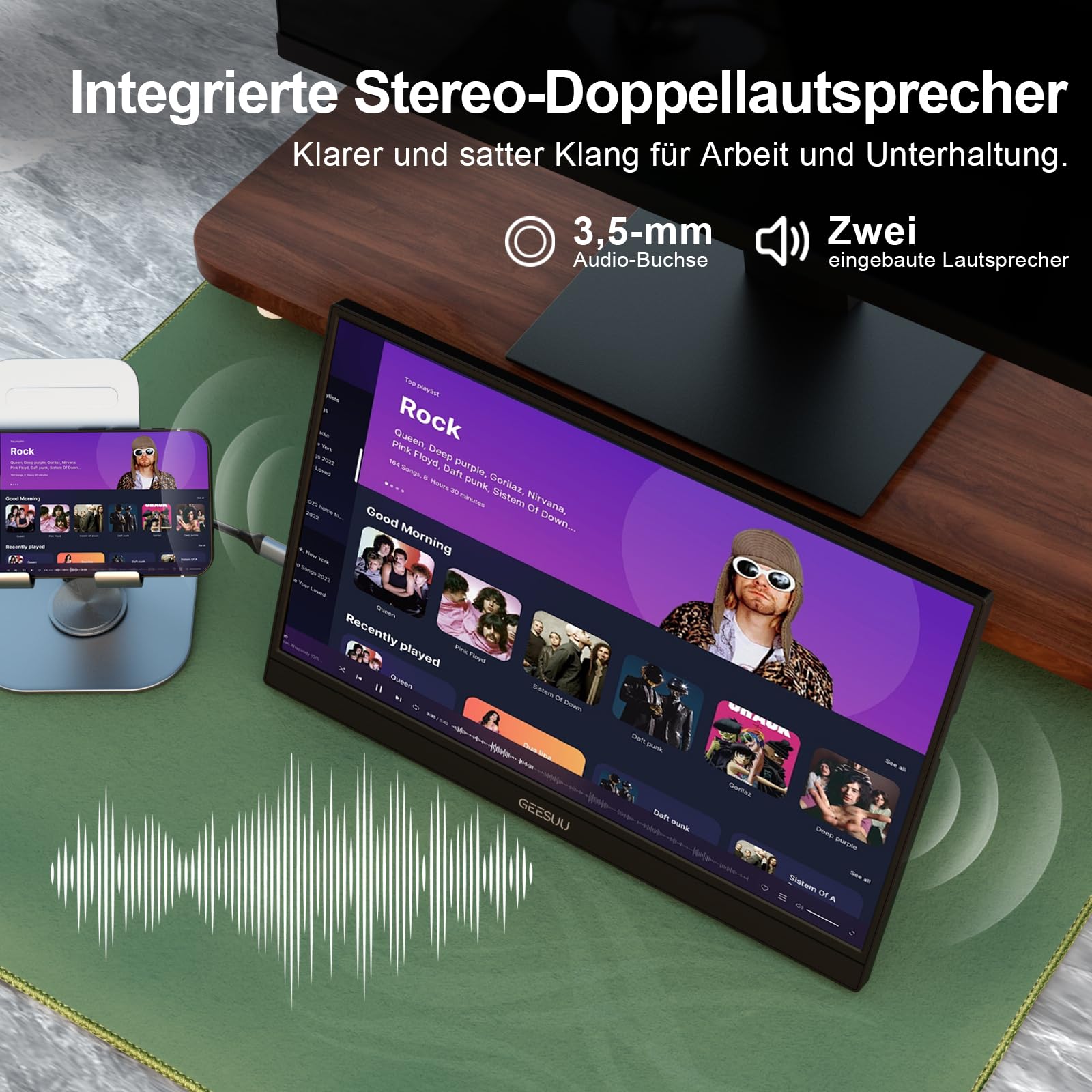 Portable Monitor 15,6 Zoll FHD Tragbarer Monitore Mobiler Bildschirm | IPS HDR mit Lautsprecher USB-C HDMI Einer Stütze für PC Phone Mac Laptop Erweiterung Externer Screen für Arbeit Reisen Gaming