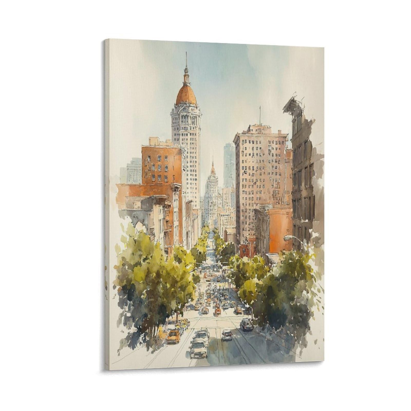 CNAHEIZ Atlanta Watercolor 24x36inch(60x90cm) Vintage Travel Poster Watercolor Canvas Art