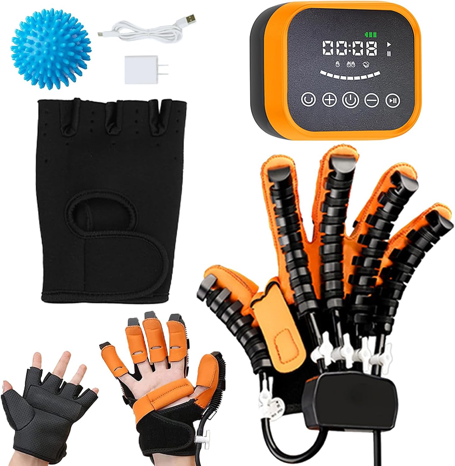 Finger and Hand Function Rehabilitation Trainer Robotic Rehab Gloves, Stroke Glove Robotic for Hand Therapy, Functional Hemiplegia Recovery Equipment for Dysfunction Patients Orange battery Right S