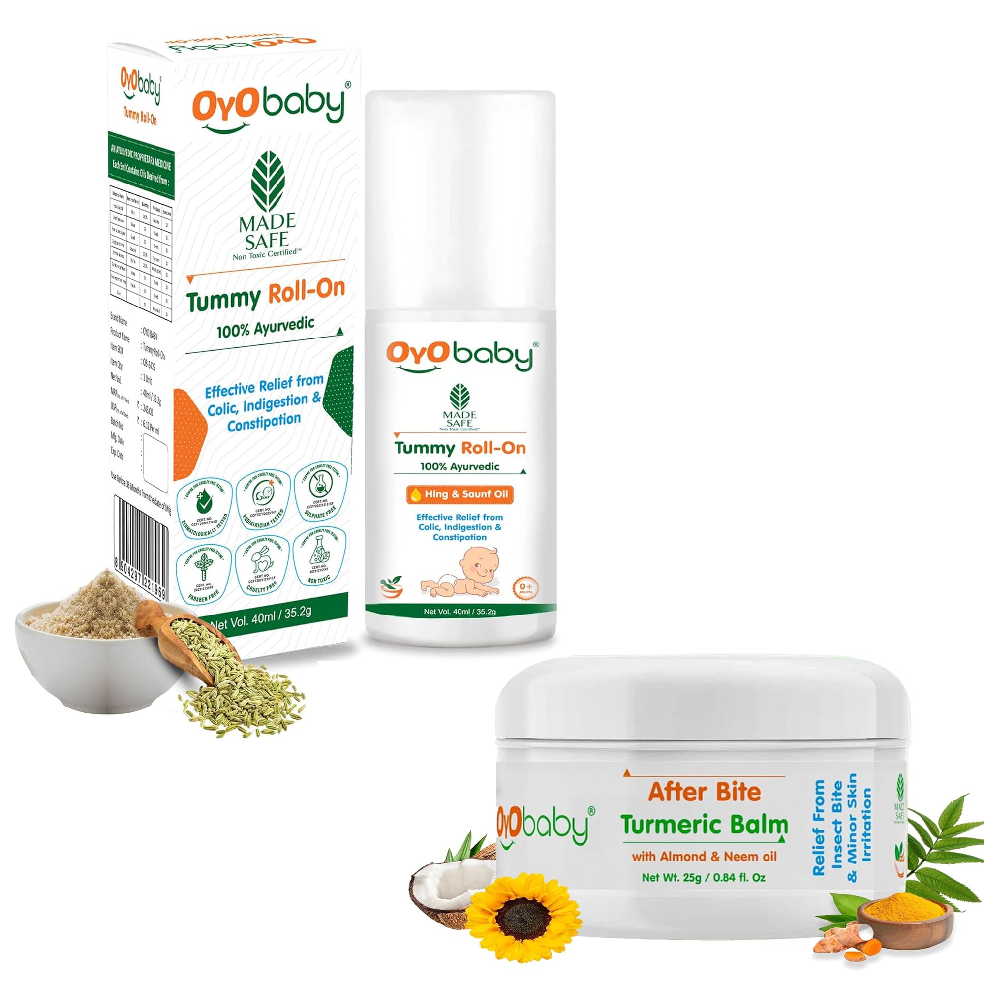 OYO BABY Tummy Roll On 40ml for Gastric & Colic Relief | After Bite Turmeric Balm 25g - 100% Ayurvedic, Insect & Mosquito Bite Protection-image-22
