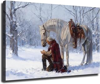 George Washington Prayer at Valley Forge Canvas, George Washington Praying on Canvas, Founding Father Christian Print (Framed,24 * 36inch)