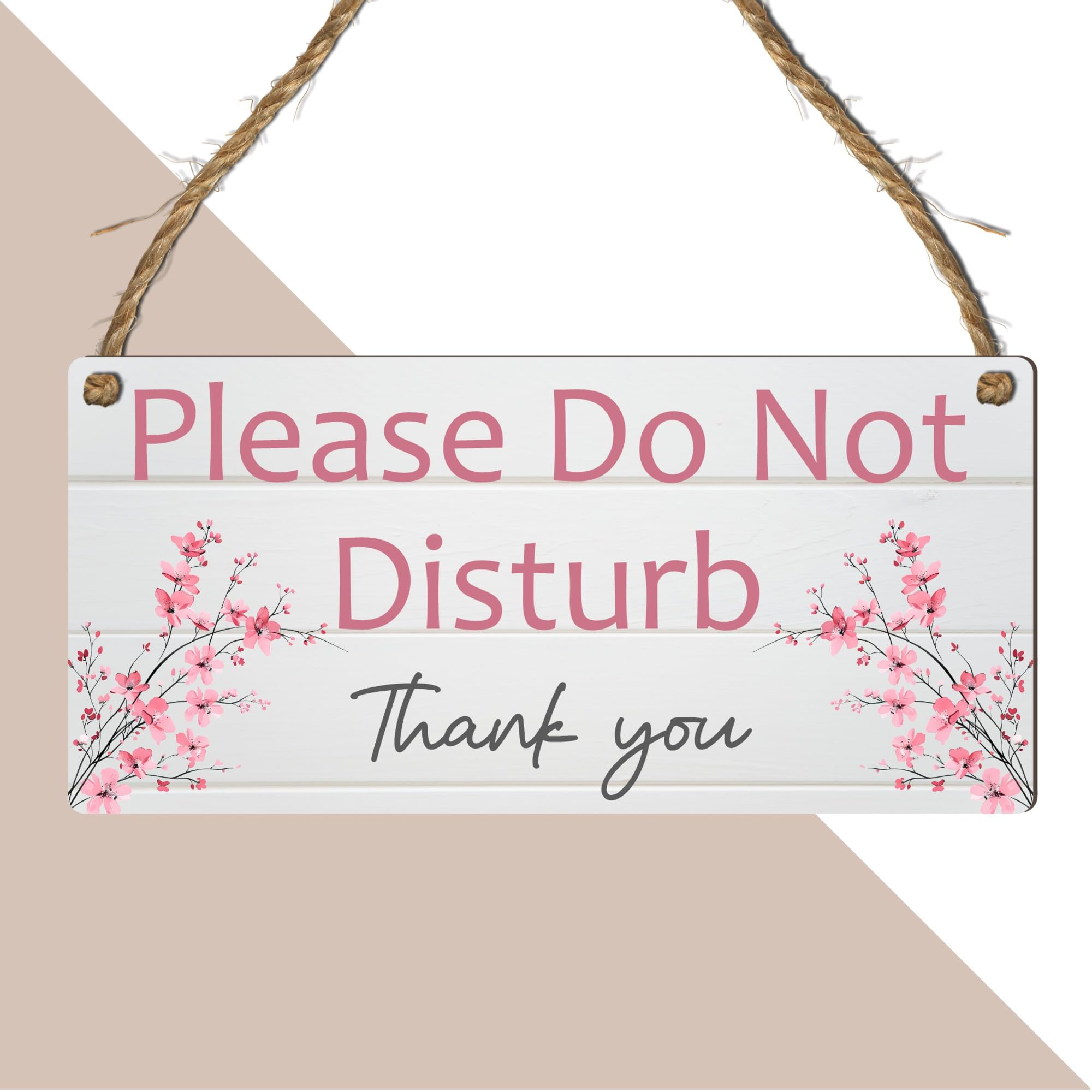 Please Do Not Disturb Hanging Sign – Rustic Wooden Effect Plaque with Floral Designs – Bedroom, Office, Spa or Therapy Room Door Sign (Cherry Blossom, Large: 29 cm (H) × 13.5 cm (W))