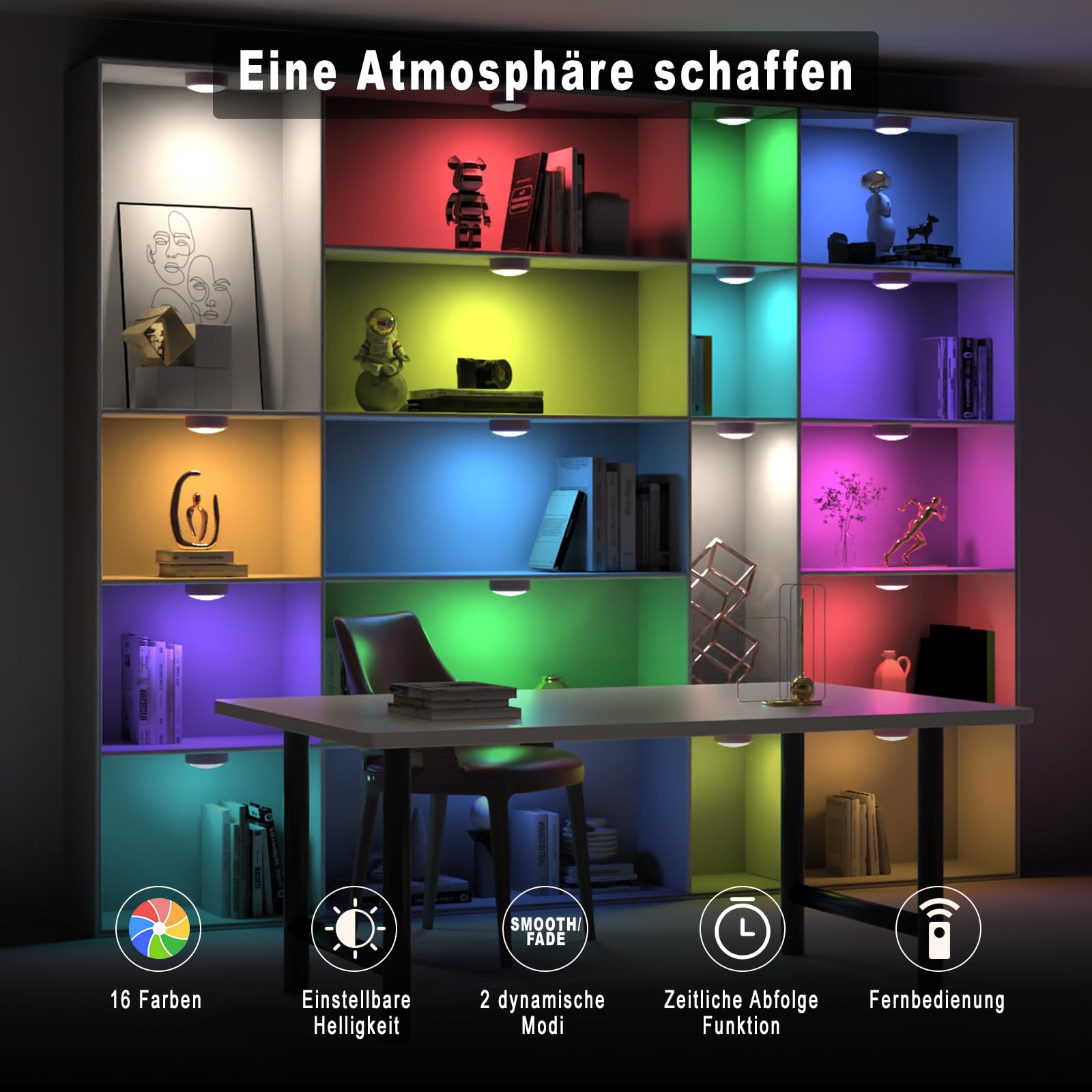 6-delige set LED-lamp met afstandsbediening, 1000 mAh oplaadbaar draadloos vitrineverlichting magnetische onderbouwlamp keuken LED rond kastlicht rekverlichting touch lamp kastverlichting