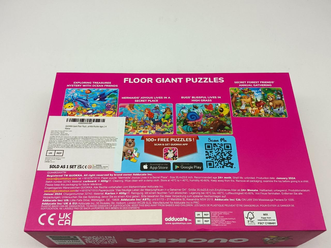QUOKKA Puzzle Geant Enfant 3 4 Ans - 60x90 cm 48 Pièces Puzzle XXL de Sol Enfants 5 6 Ans - Grand Sirène Jouet pour Garçons et Filles - Educatif Cadeau