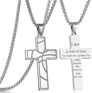 RWQIAN Basketball Cross Necklace for Men Bible Verse, Religious Faith Christian Scriptures Pendant Cross Chain, Baptism 1st First Communion Graduation Gifts for Boys Father's Day Jewelry for Him