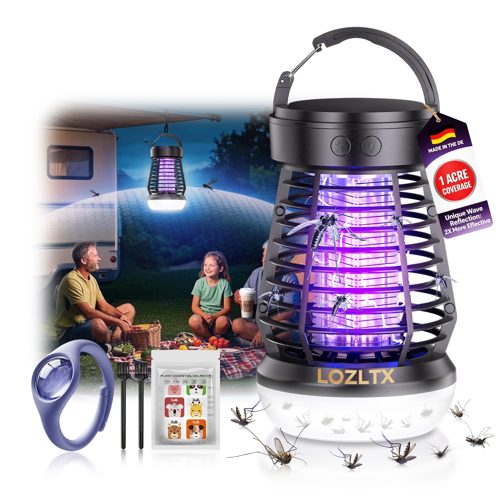 Ultra-Quiet Fly Zapper【Dual-Band UV – 3X More Catch】Fly Killer【360° Coverage – 42% Wider】Upgraded Bug Zapper with Wireless Design for Garden, Patio, Camping，For Home Backyard
