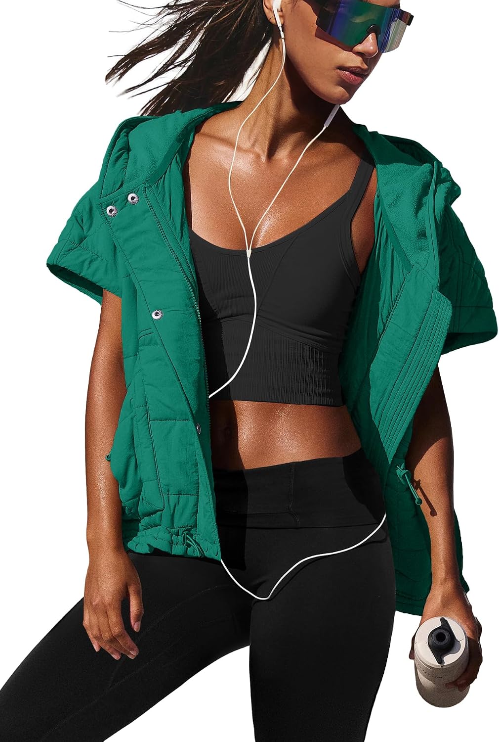 Yanekop Cropped Puffer Vest Women Lightweight Quilted Jacket Oversized Poncho Stand Collar Full Zip Sleeveless Coat