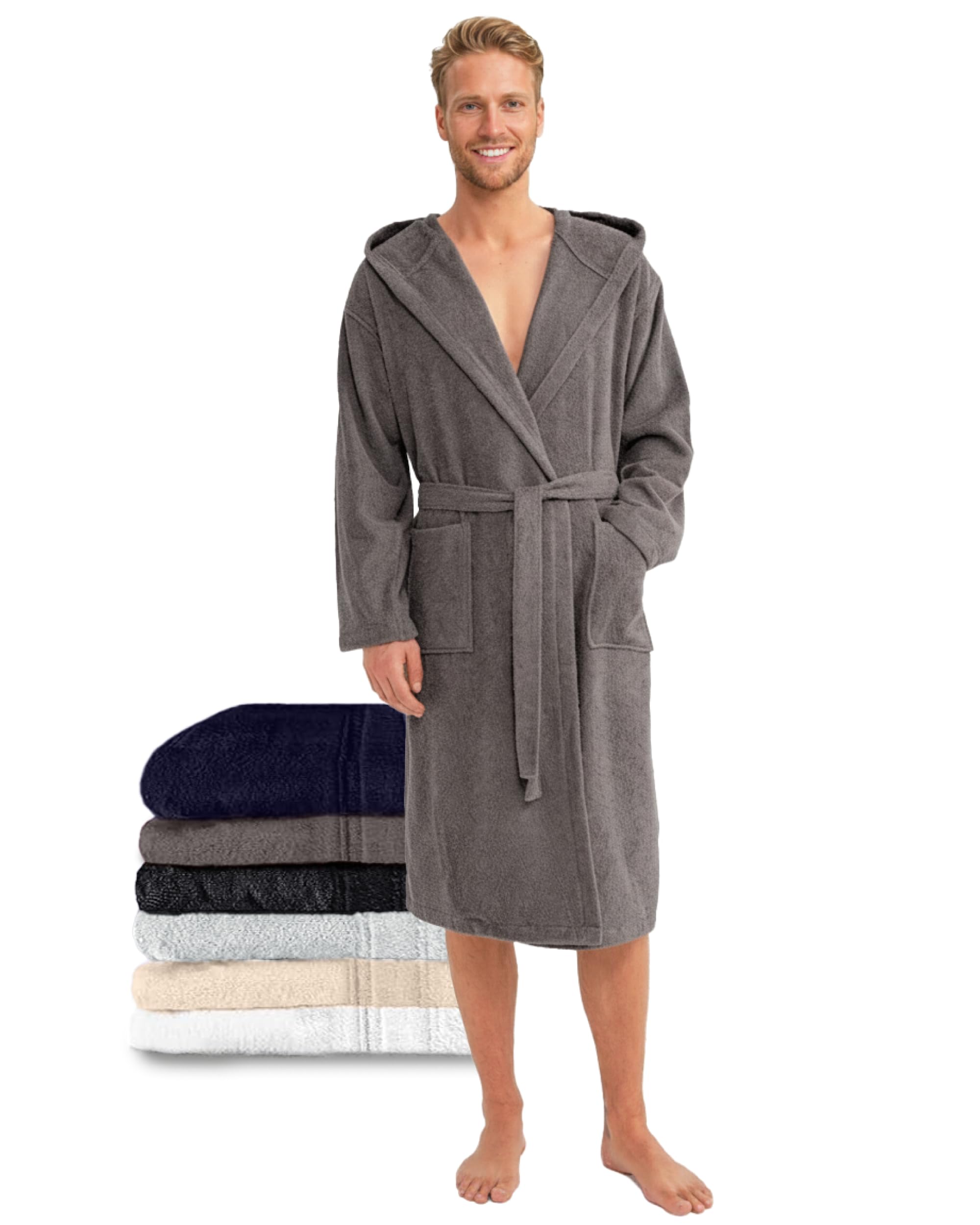 Twinzen Accappatoio Uomo Spugna con Cappuccio 100% Cotone - Morbido, Assorbente, Certificato Oeko-Tex