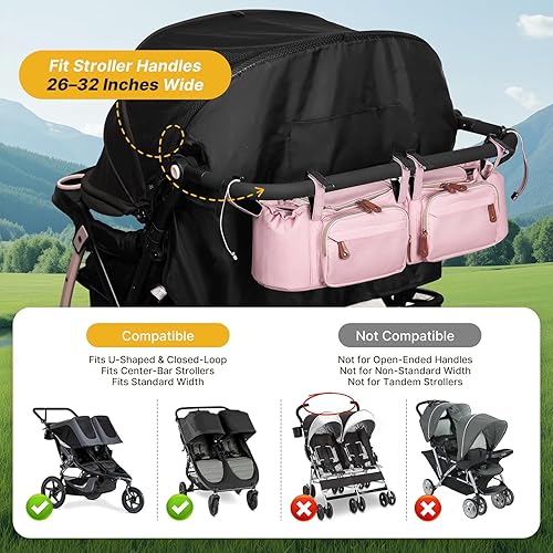 Miniatura 2 de Organizador de cochecito doble para Bob Duallie y Baby Jogger City Mini GT2, organizador de cochecito doble con soporte para tazas y 2 bolsillos