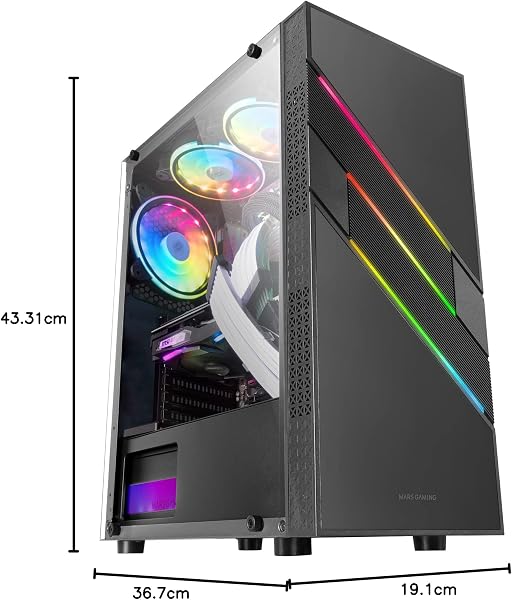 Mars Gaming MC-U3 Schwarz, PC ATX XL Gehäuse, Front Triple ARGB, 12cm Lüfter, Gehärtetes Glasfenster, MCU3 - 4