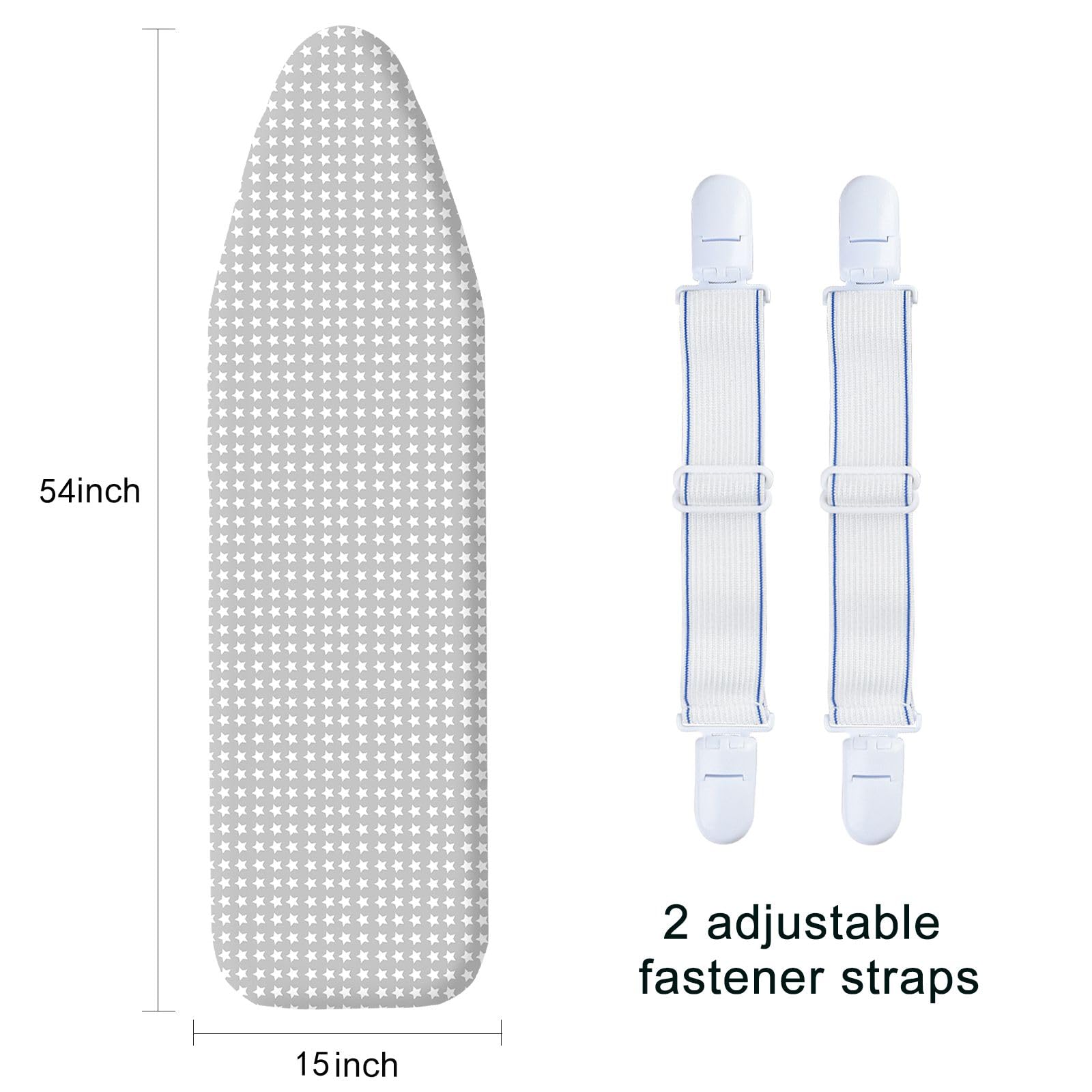 Funda y almohadilla para tabla de planchar de 15 x 54 pulgadas, cubierta de tabla de hierro extra gruesa de 4 capas, funda de tabla de planchar de tamaño estándar, resistente a las quemaduras,