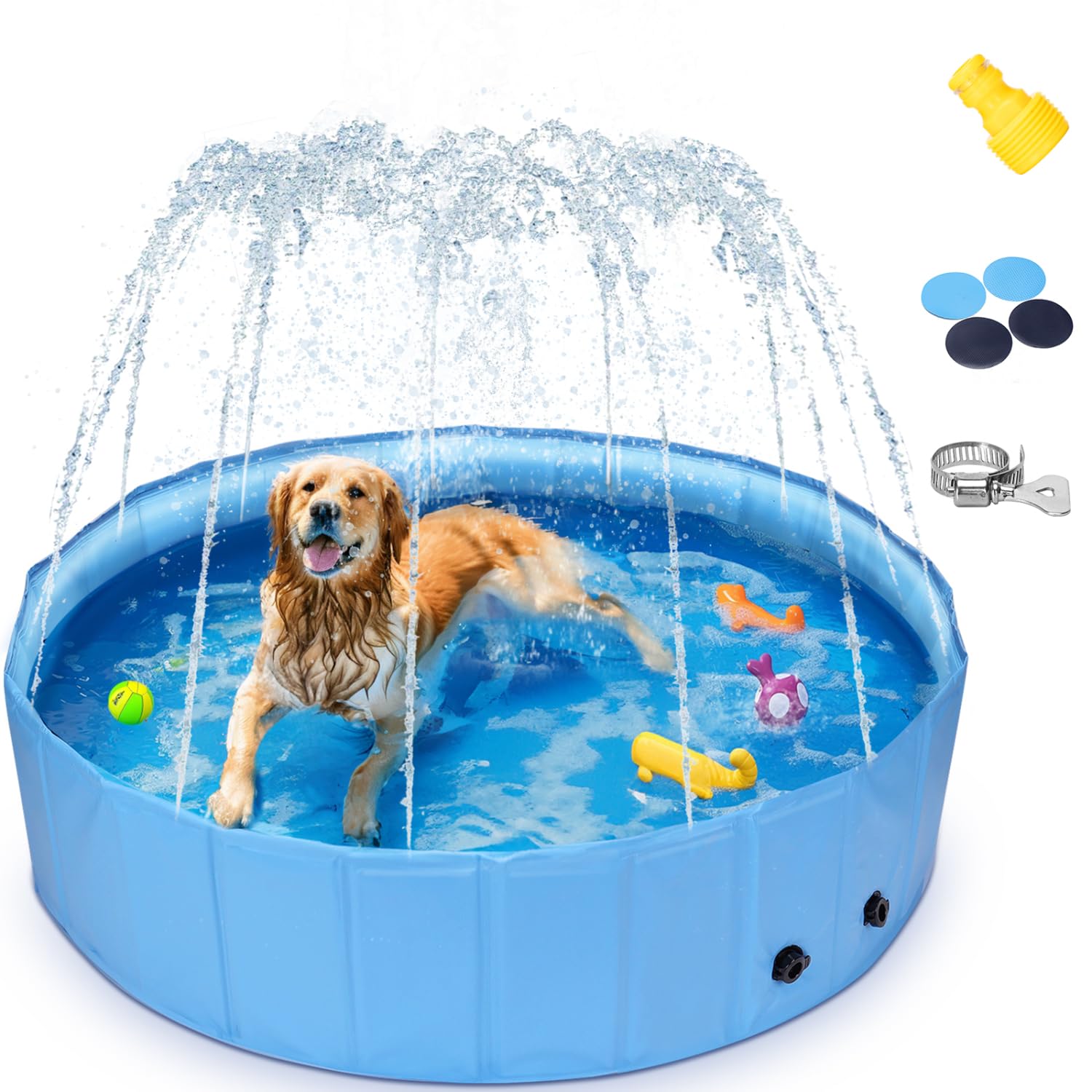 Nobleza Piscina para Perros Plegable Portátil PVC 160x30cm Antideslizante Bañera con Aspersor 2 en 1