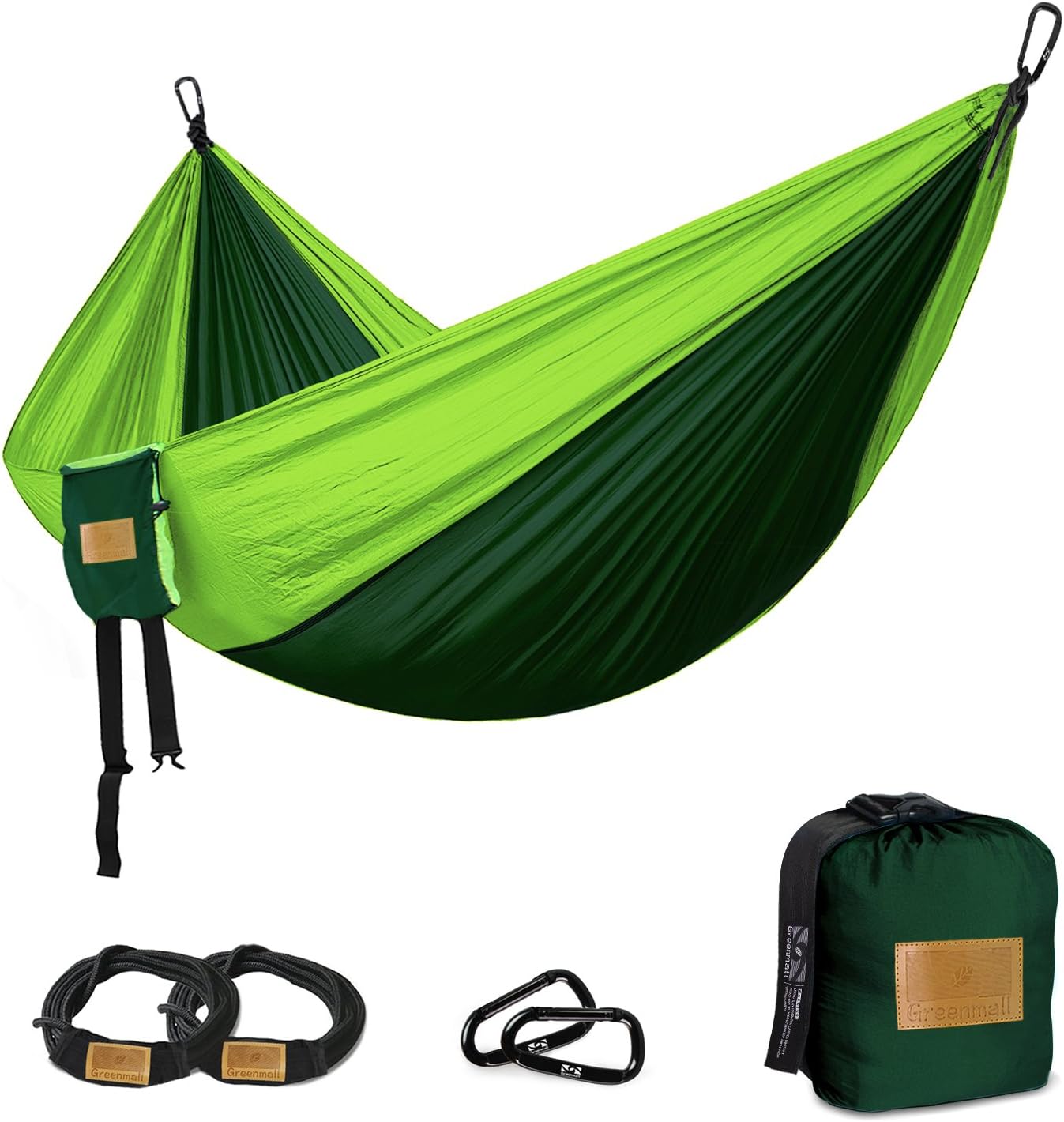 Camping Hammock, Double Portable Soft Breathable Parachute Nylon Lightweight Hammock for Hiking Travel Backpacking Beach Garden, 660lbs Capacity (118"x78", Green)