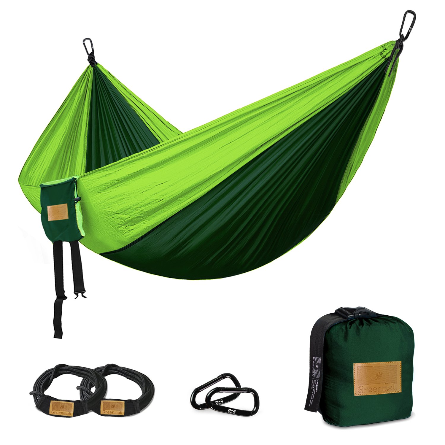 Camping Hammock, Double Portable Soft Breathable Parachute Nylon Lightweight Hammock for Hiking Travel Backpacking Beach Garden, 660lbs Capacity (118"x78", Green)