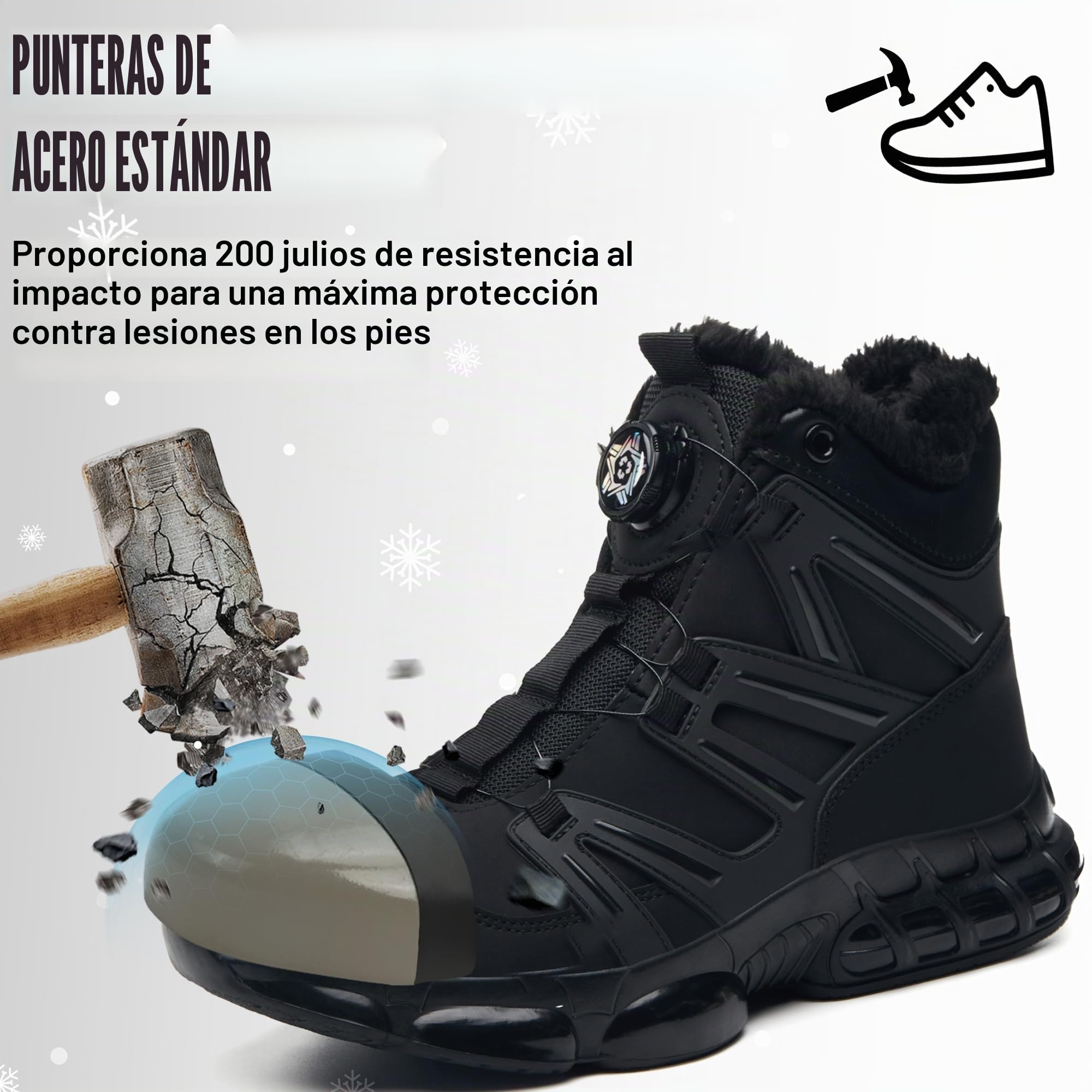 Botas de Seguridad Invierno Ligeros Botas de Trabajo Hombre Mujer | Cuero sintético con forro polar, cálidos y cómodos, Zapatos de Trabajo punta de acero+Kevlar, EN ISO 20345, trabajo+diario