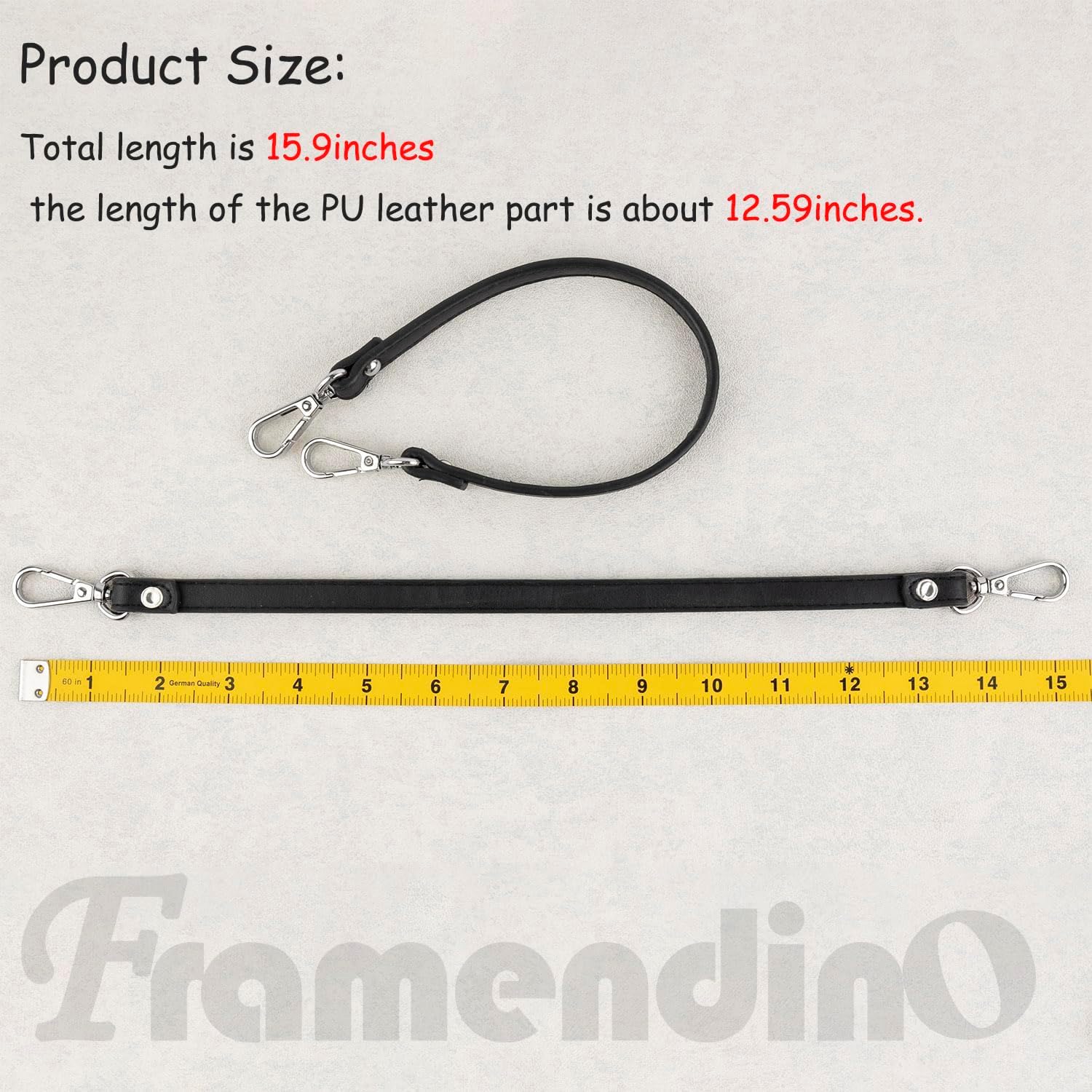 Framendino, 2 Pack, Black Purses Leather Replacement Handles Straps with Silver Swivel Lobster Buckles 12.6 Inch for Small Bag Handbags