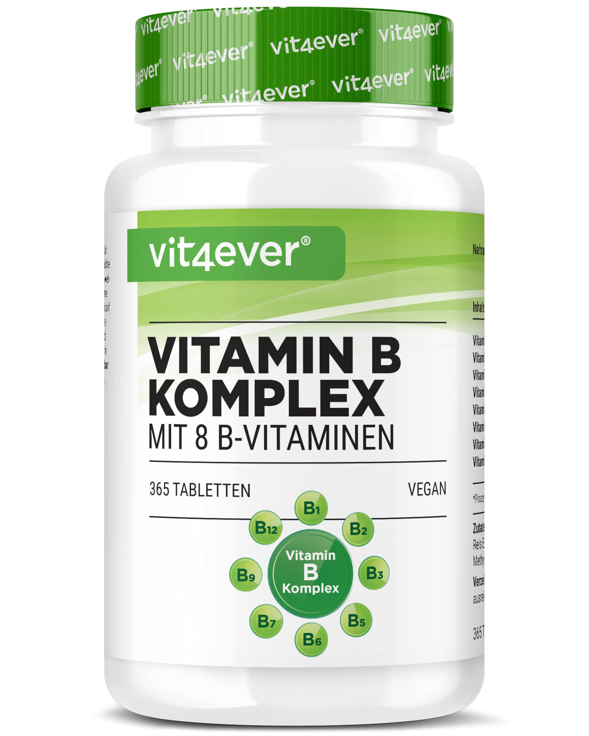 Vit4ever Vitamin B Komplex Tabletten 365 – 12 Monatsvorrat, vegan, mit 8 B-Vitaminen
