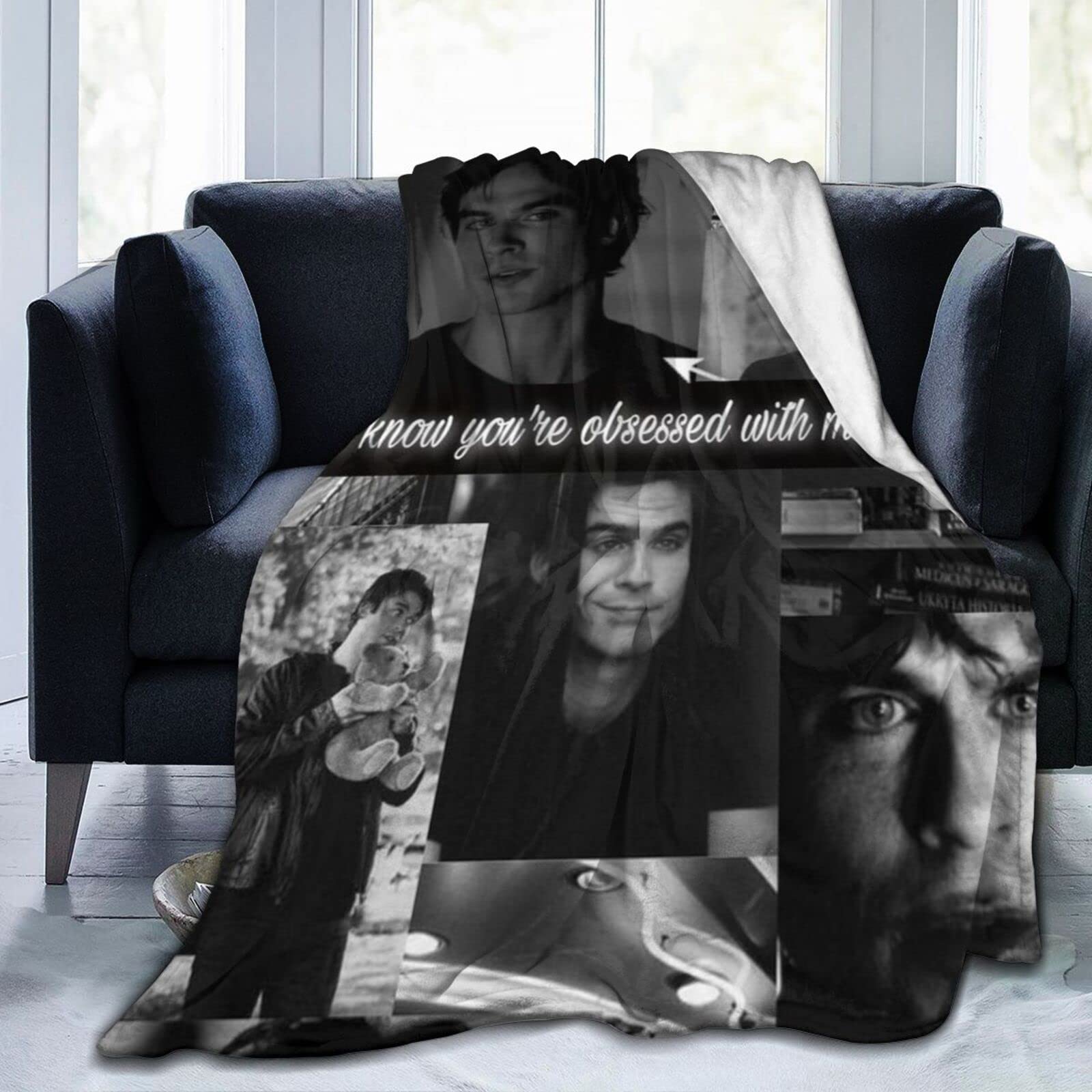 Djngn Women's Black Cozy Plush Damon Thow Blanket Salvatore Flannel Blanket,Bedding Warm Fleece Soft Blanket For Sofa Couch Living Room Office Car Camp Beach Blankets 50"X40"