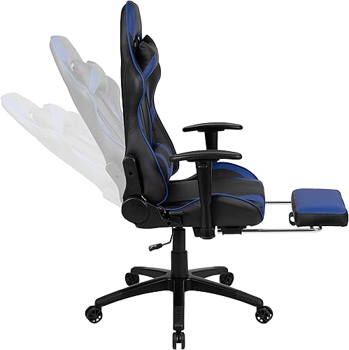 Miniatura 219 de Flash Furniture Juego de escritorio para juegos negro y silla de carreras blanco/negro con soporte para tazas, gancho para auriculares y soporte