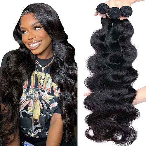 Miniatura 7 de Extensiones de cabello humano virgen brasileño ondulado (26, 28, 30 pulgadas), 100% cabello humano sin procesar, 3 manojos de cabello húmedo y