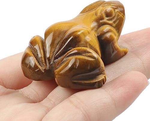 Miniatura 3 de SMQ Rana de cristal de 2 pulgadas, figura de ojo de tigre amarillo natural, decoración de estatua tallada a mano, animal de piedra curativa con caja
