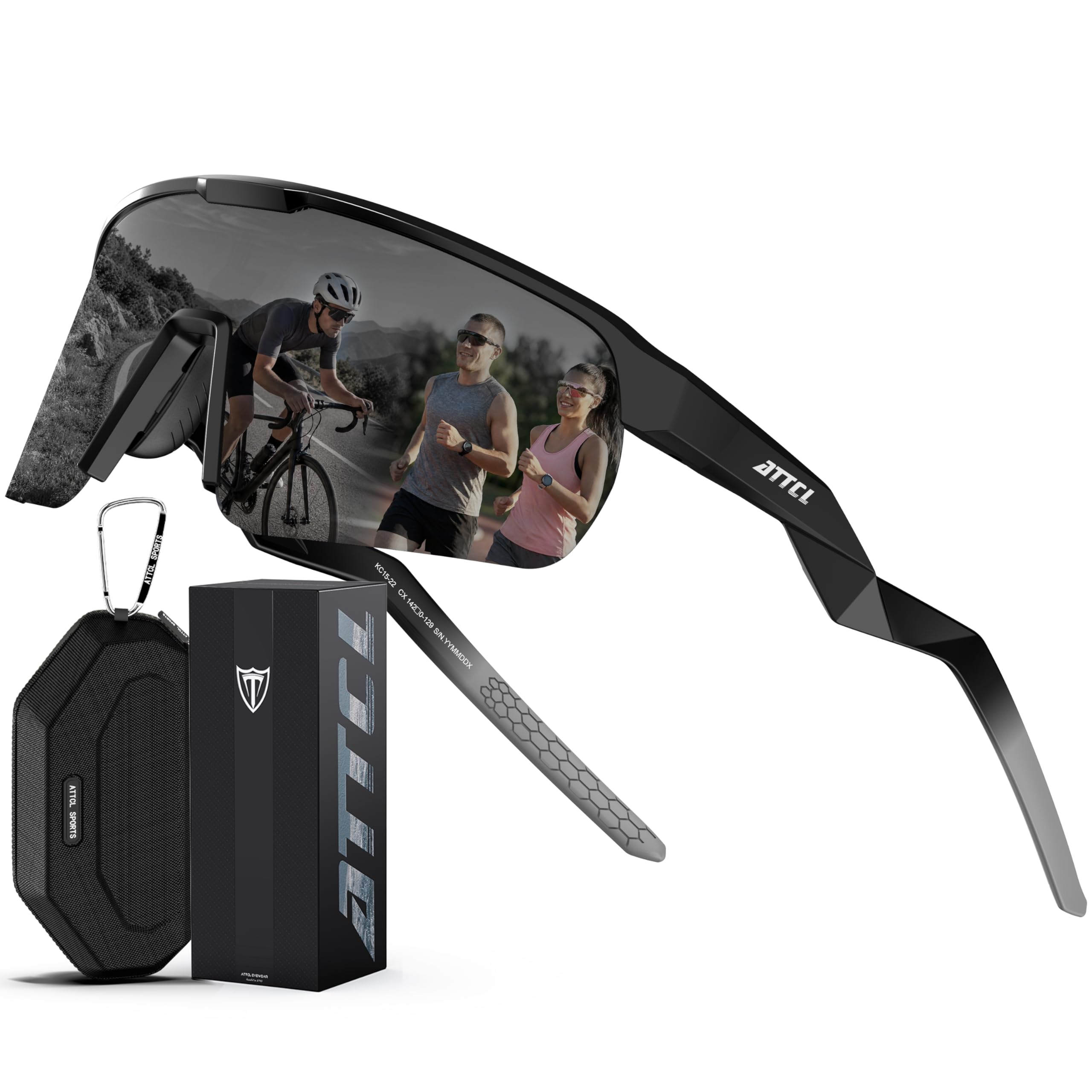 ATTCL Sonnenbrille Herren Damen Sports UV400 Wrap-Around TR90 Fahrradbrille | Leicht, HD TAC Linse, Blendschutz, Rutschfest, Verstellbare Bügel und Nasenpolster, Laufen, Wandern, Cat 3