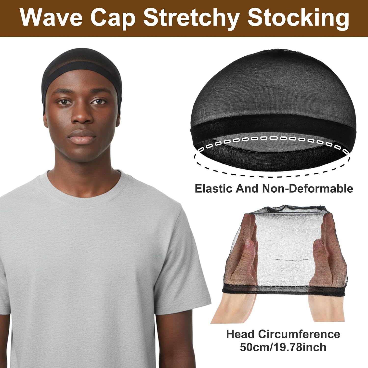 10 Pcs Stocking Wig Caps for Women Men, Ultra Thin Stretchy Wave Cap Hair Net Skull Caps for Women Men Knit Stretchy Beanie Cap for Sleeping Sports Daily Grooming & Styling Black