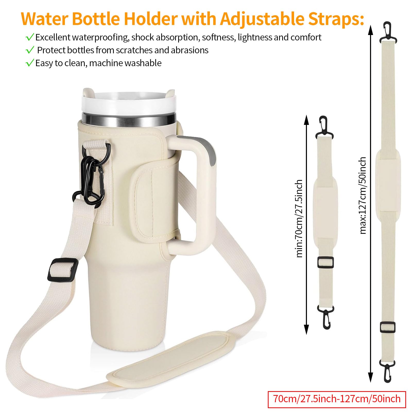 Borsa Trasporto Bottiglia Acqua per Bicchiere Stanley 40 Oz, Portaborraccia con Tracolla Regolabile, Moschettone e Coperchio Cannuccia, per Passeggiate Escursionismo Campeggio Viaggi Alpinismo