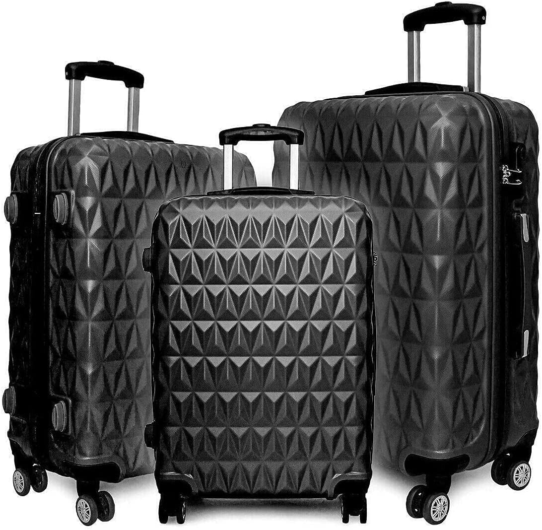 EAZYGOODS Hard Shell 4 Wheel Spin Suitcase ABS Luggage CASE Cabin Black Set of 3 Next