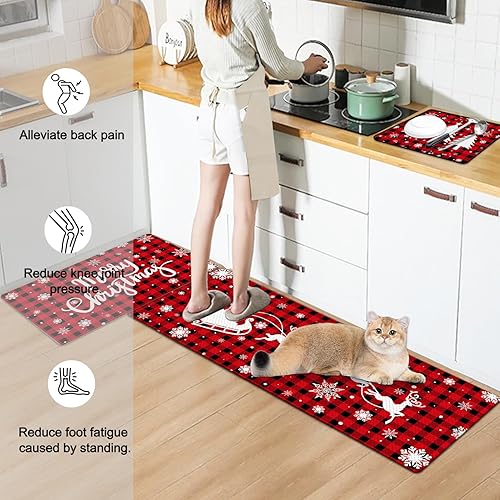 Miniatura 6 de Lnond Tapete de cocina antifatiga, juego de 3 piezas con tapete para secar platos, antideslizante, impermeable, lavable, acolchado, para kichen,