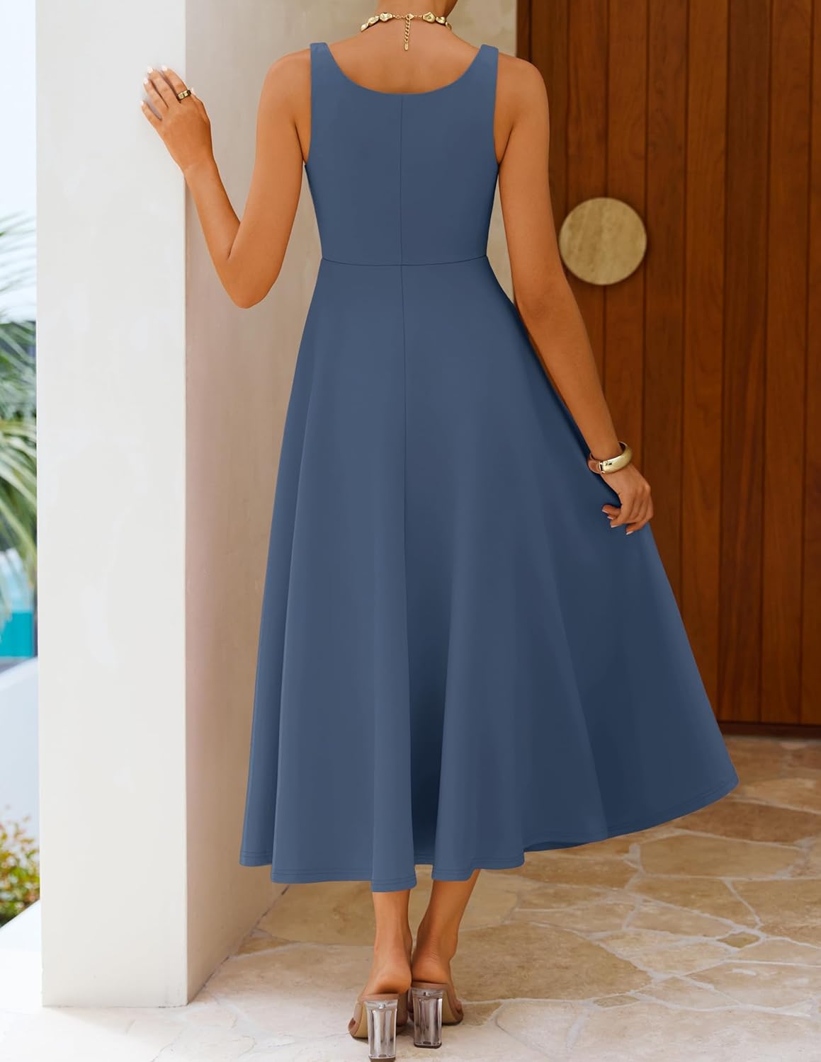 ZESICA Women's Summer Sleeveless Midi Dress 2026 Square Neck Wedding Guest Beach Casual Flowy Long Dresses with Pockets