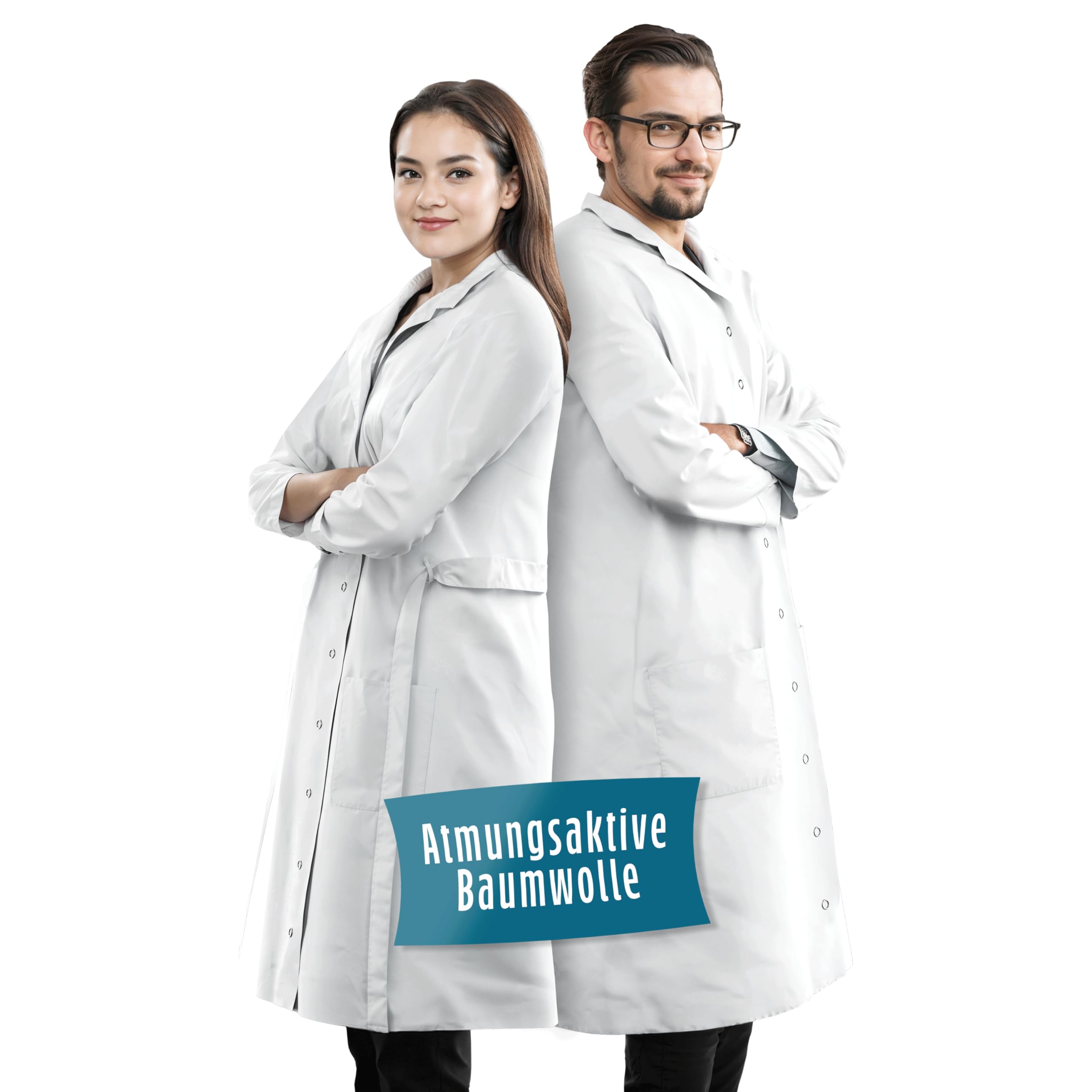 Bata de laboratorio blanca 100% algodón (200 g/m²) con múltiples bolsillos para laboratorios, hospitales, profesiones médicas, estudiantes, escuelas, para hombres y mujeres.