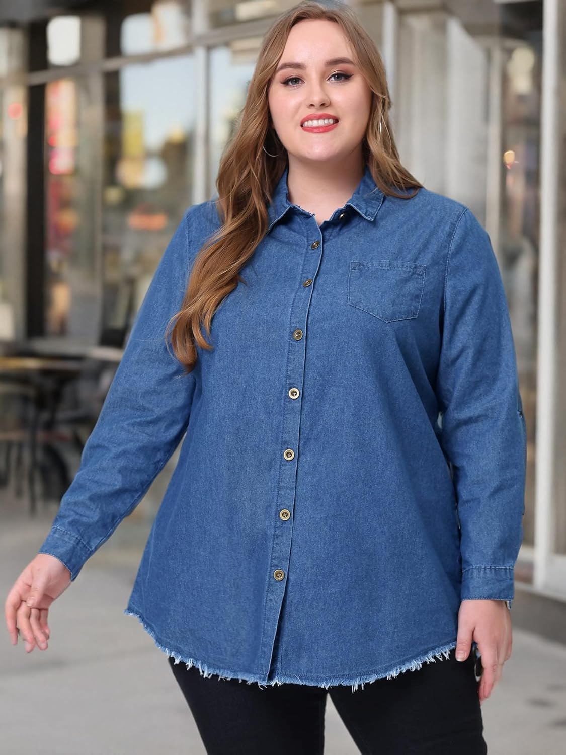 Agnes Orinda Plus Size Shirts for Women Chambray Top Button Down Denim Shirts Tops 2025 - Image 6