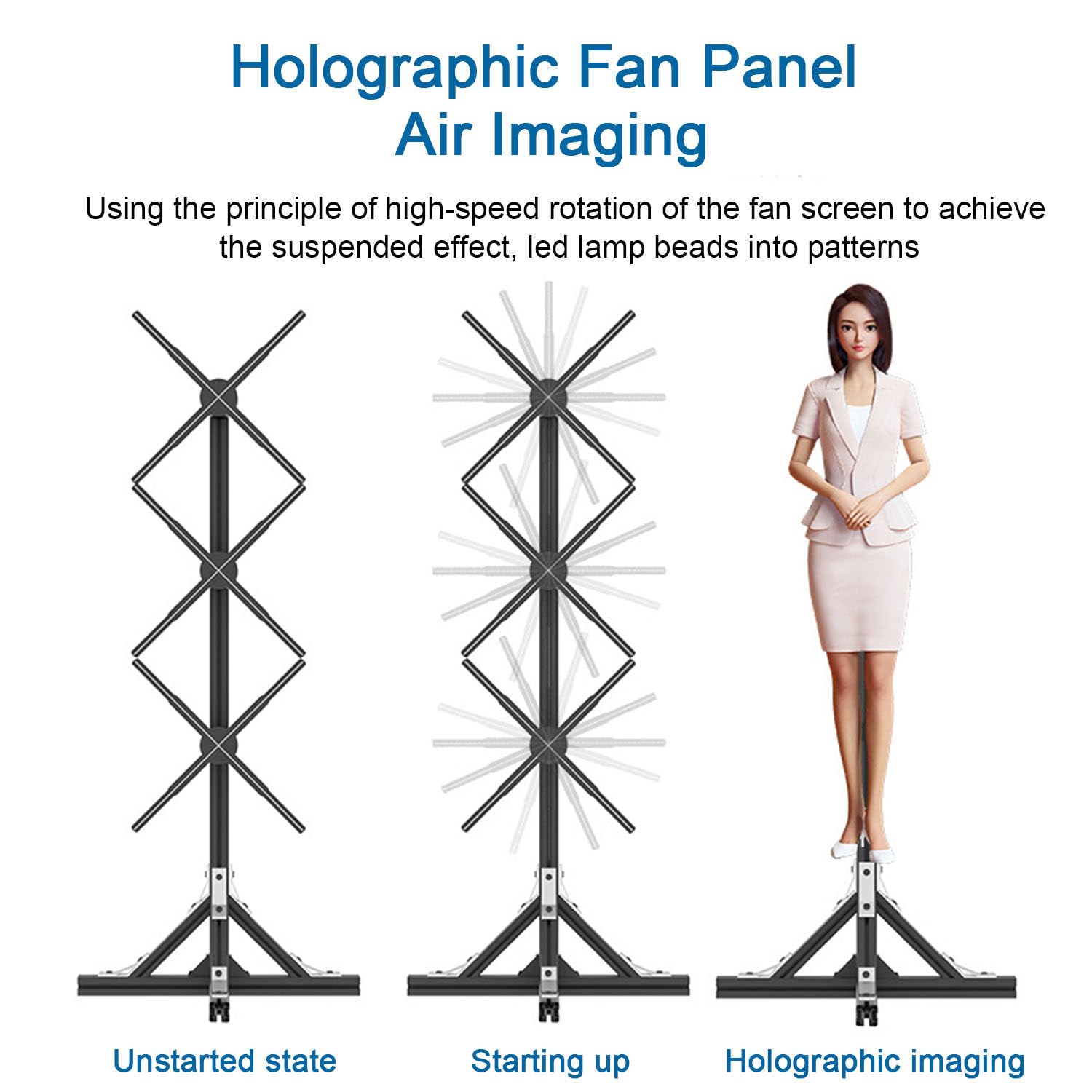 Projektor z hologramem 3D, wyświetlacz LED HD 48 cm z 576 koralikami świetlnymi LED, projektor wideo animacji 3D dla firm, w zestawie uchwyt do łączenia