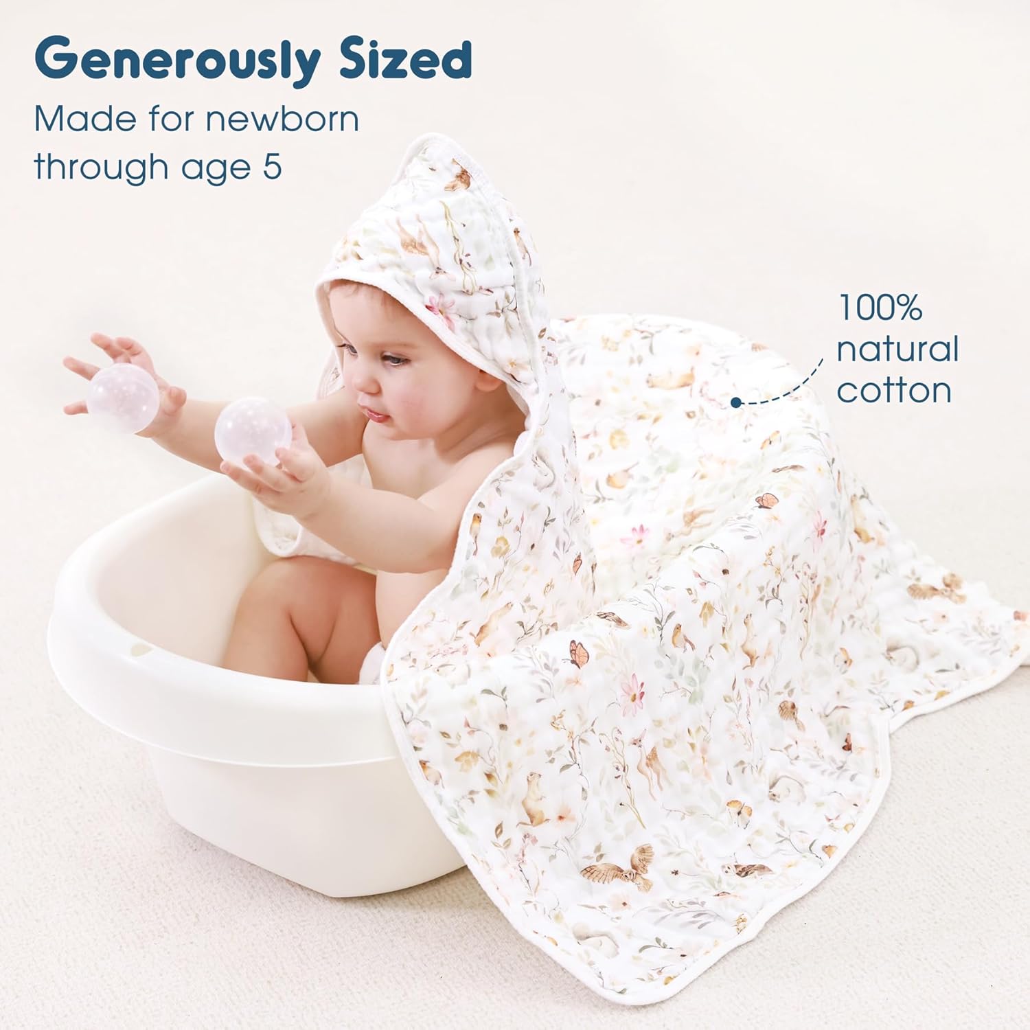 GRSSDER Ultra Soft Absorbent Muslin Cotton Baby Hooded Towel 2 Pack with Original Patterns, Extra Large Size 35"x 35" Swaddle Wrap for Newborn Infant and Toddler - Image 3